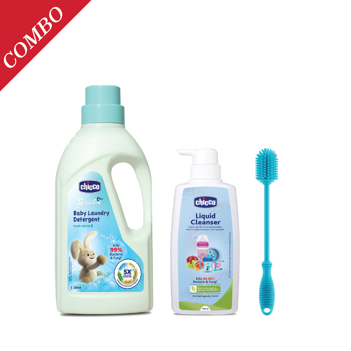 Laundry Detergent Fresh Spring 1000ml Bottle, Liquid Cleanser 500ml & Silicon Bottle Brush