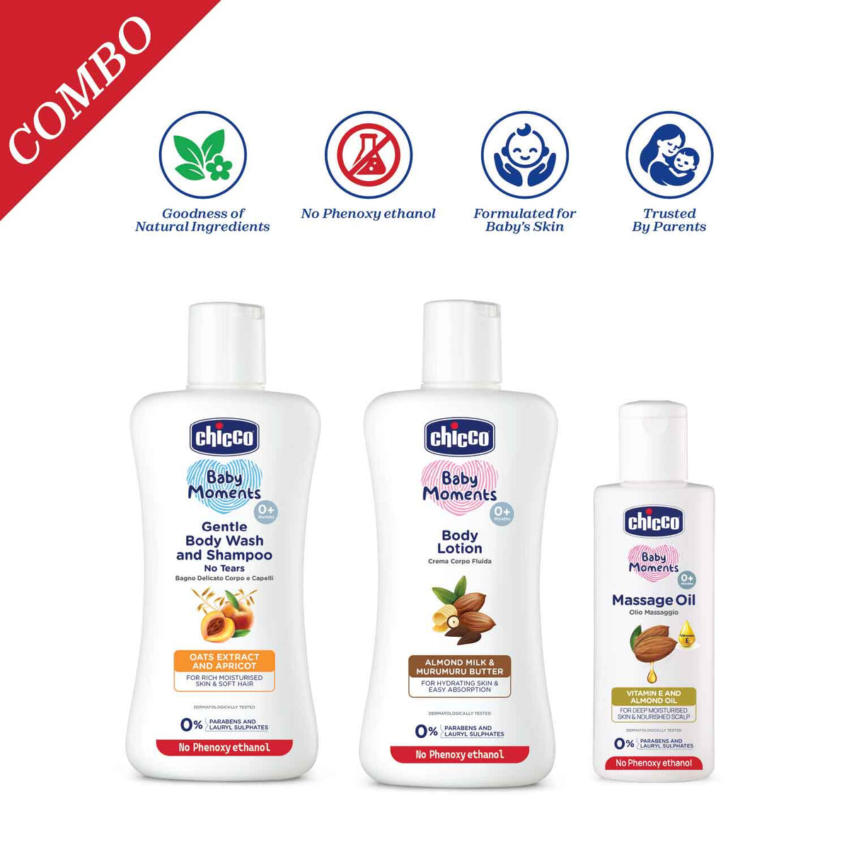 Gentle Bodywash & Shampoo, Body Lotion 200ml & Massage Oil 100ml