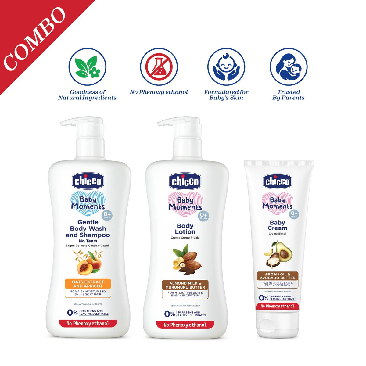 Gentle Bodywash & Shampoo 500ml, Body Lotion 500ml & Baby Cream 200g