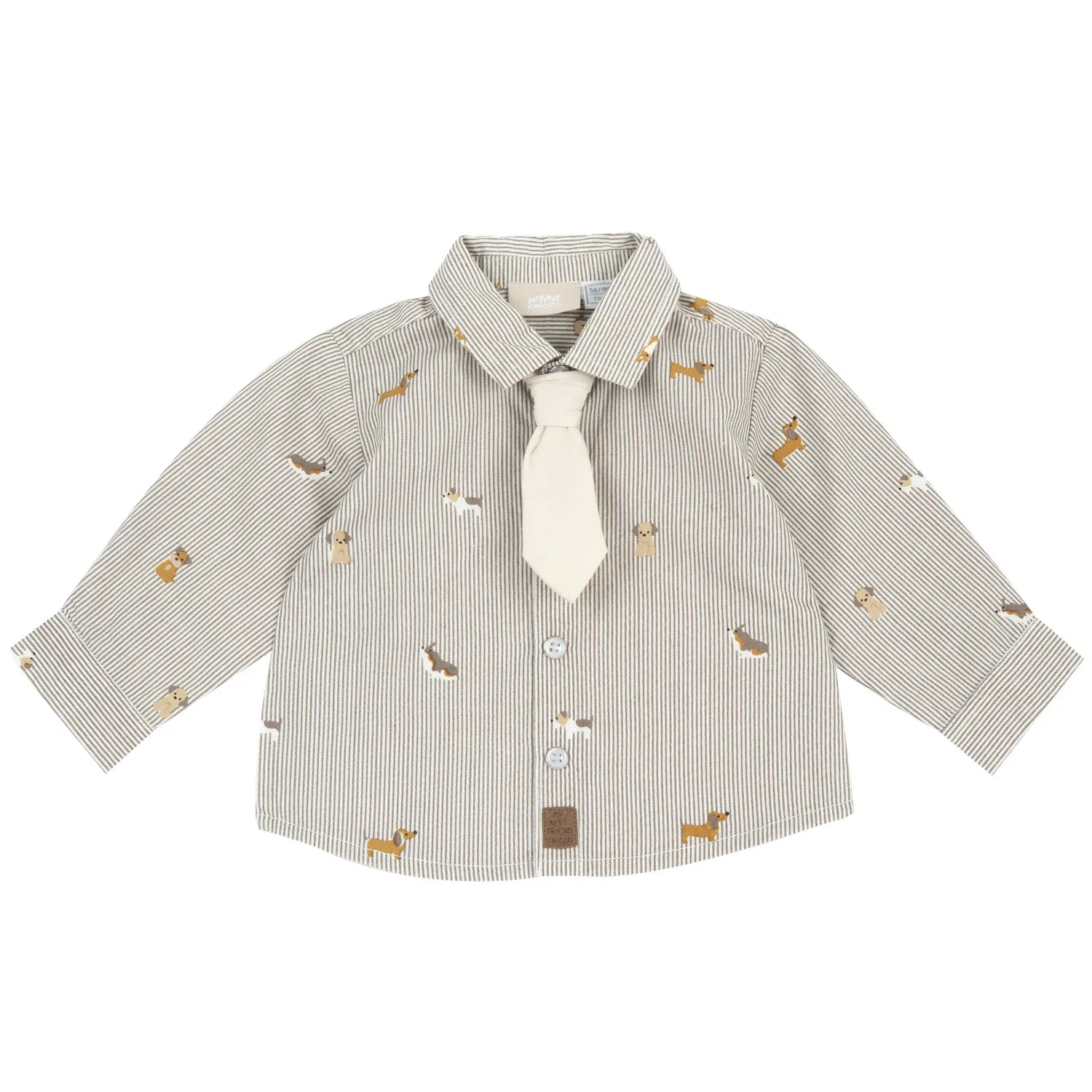 Boys Beige Striped Shirt with Tie