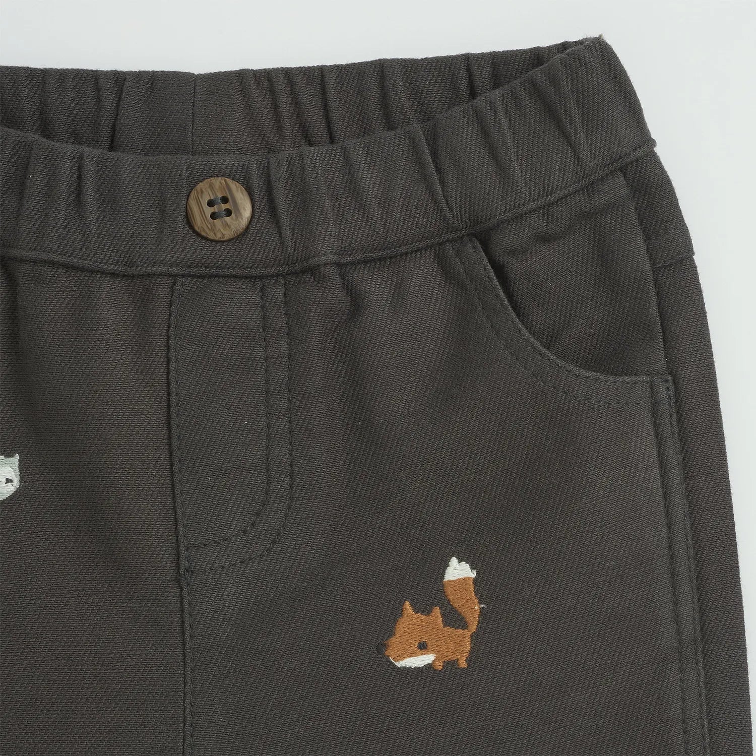Boys Dark Grey Embroidered Trouser