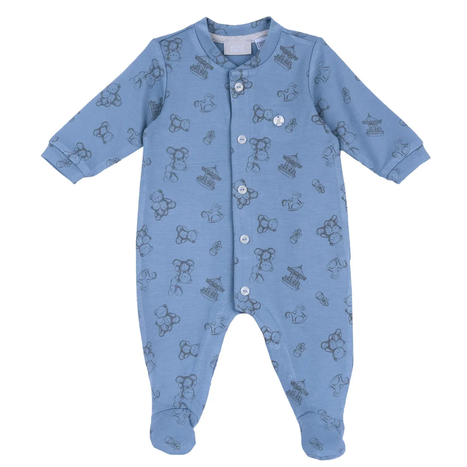 Boys Light Blue Printed Front Opening Babysuit