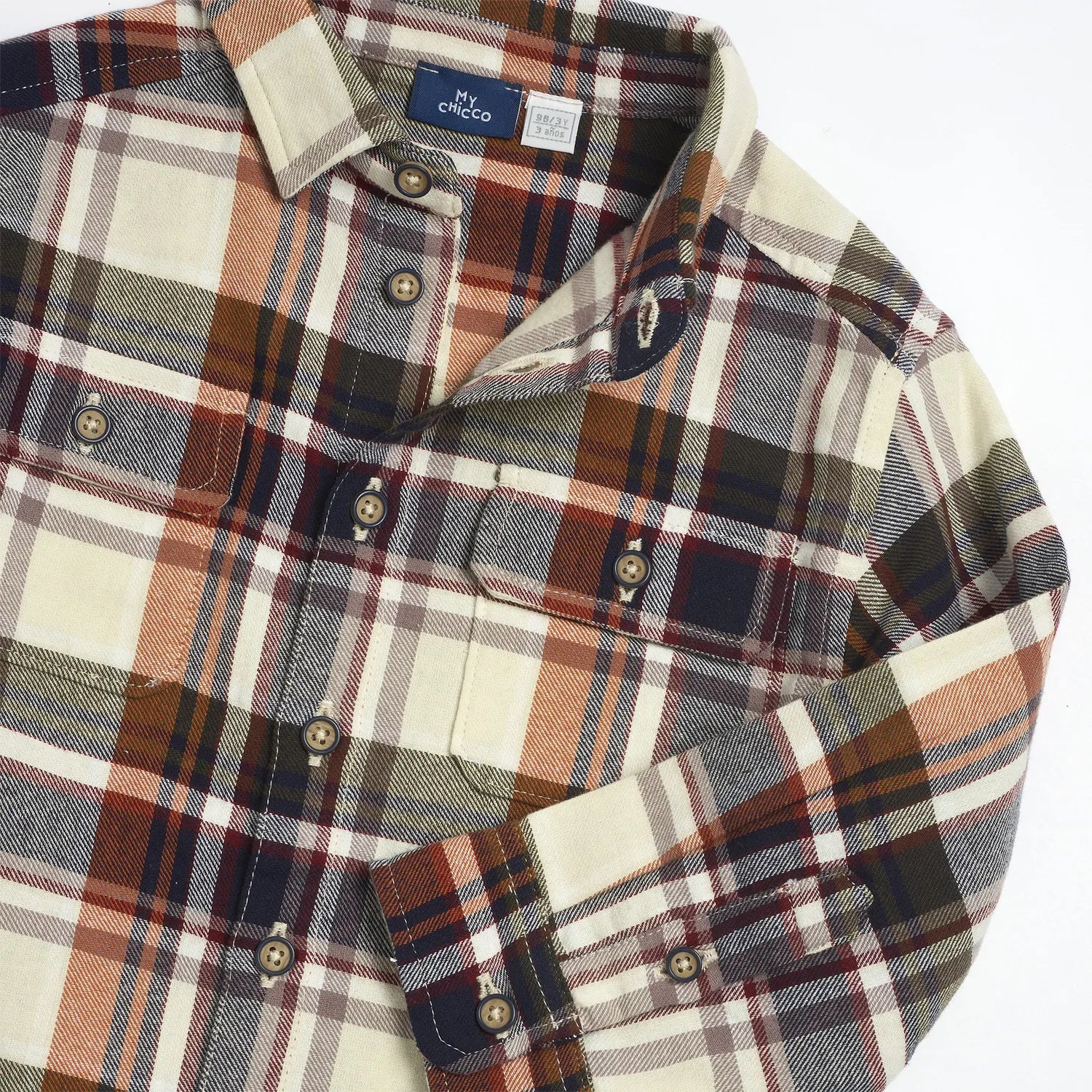 Boys Light Natural Checked Long Sleeve Shirt