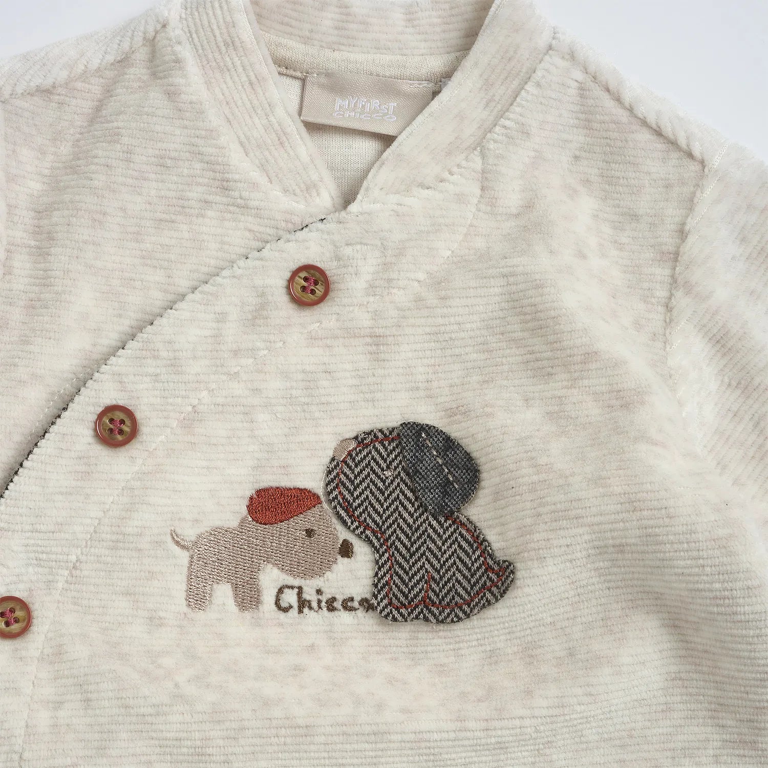 Boys Medium Natural Applique Front Opening Babysuit