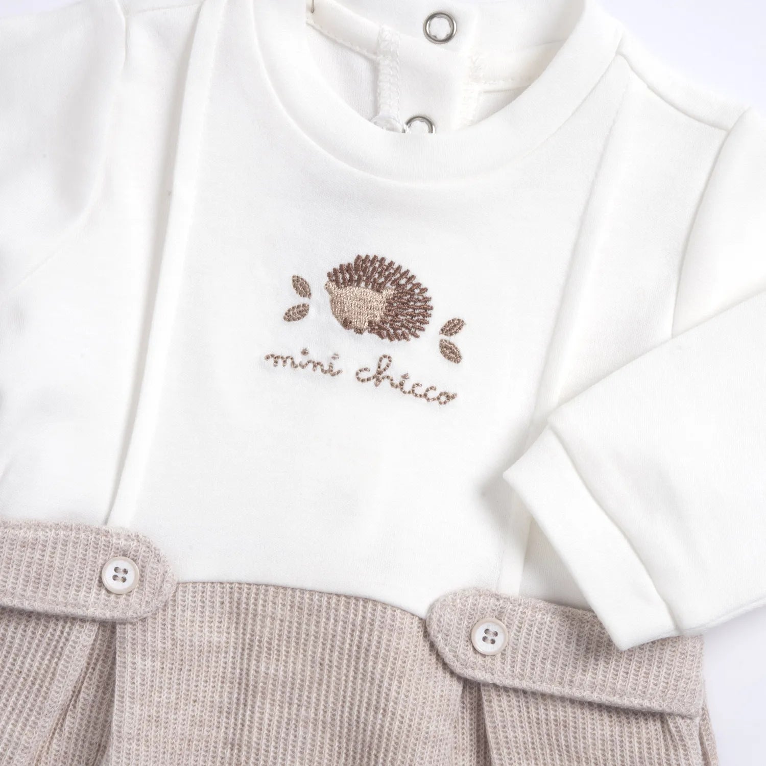 Boys Medium Natural Embroidered Nappy Opening Babysuit