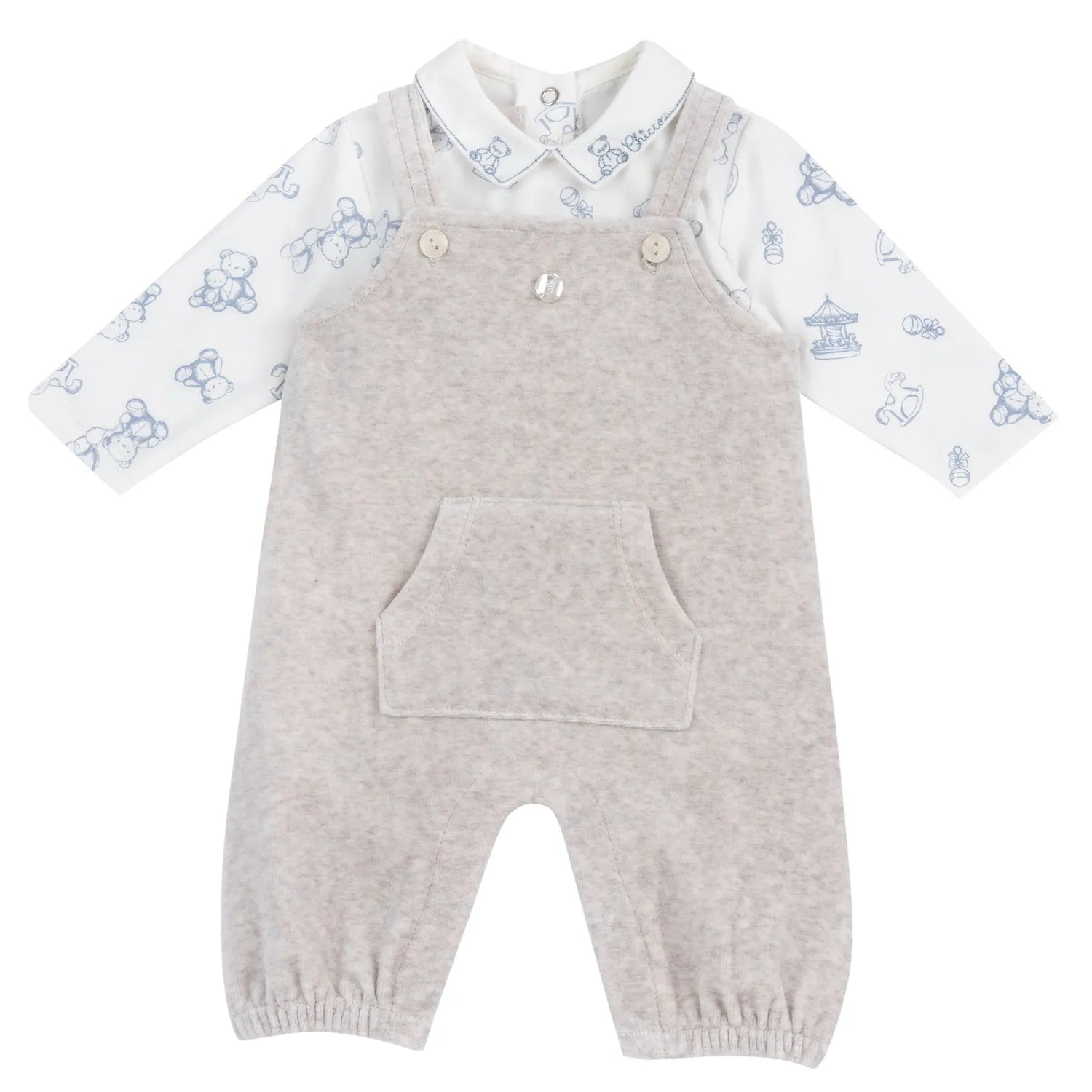 Boys Medium Natural Printed Top with Long Dungaree