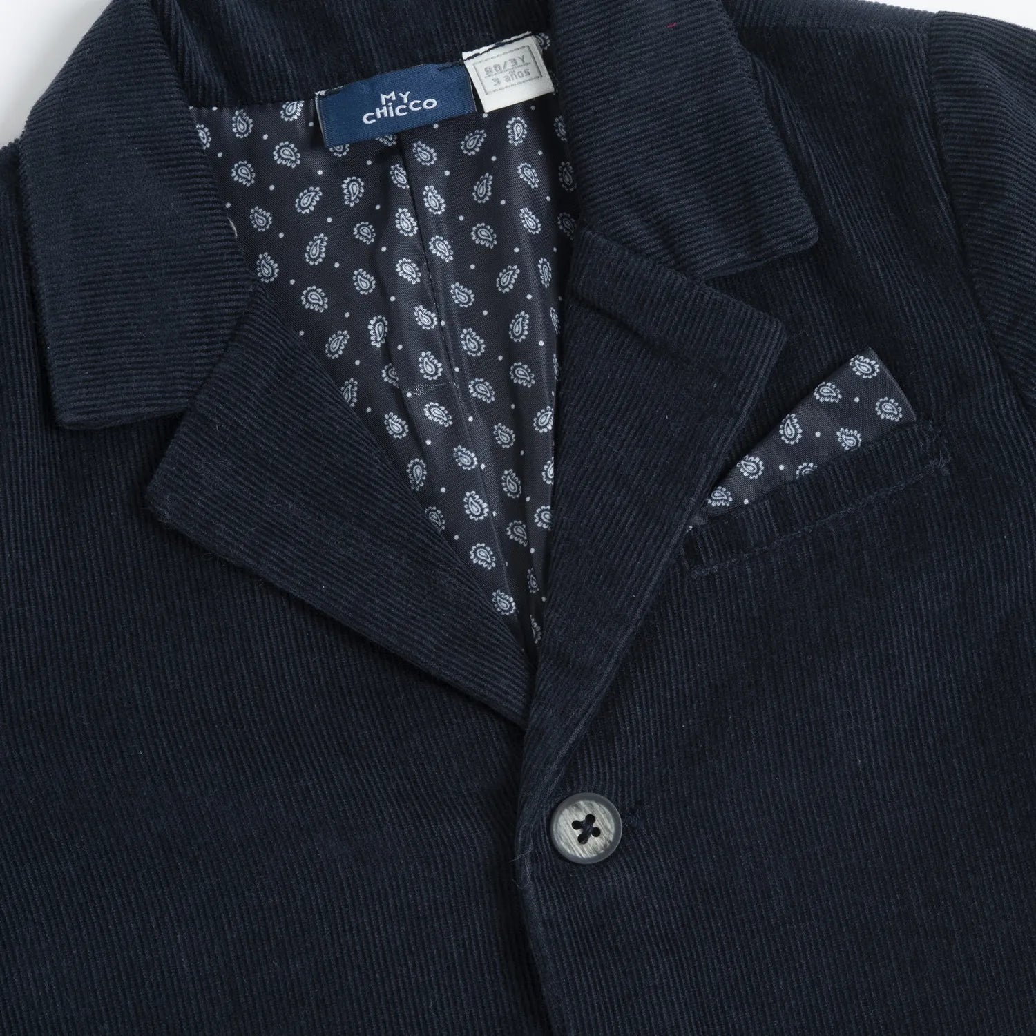 Boys Navy Blue Solid Corduroy Coat
