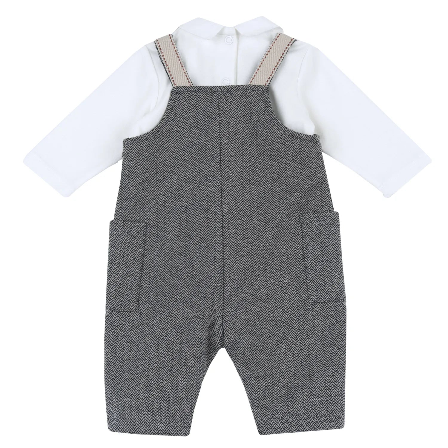 Boys White & Grey Chevron Top with Dungaree