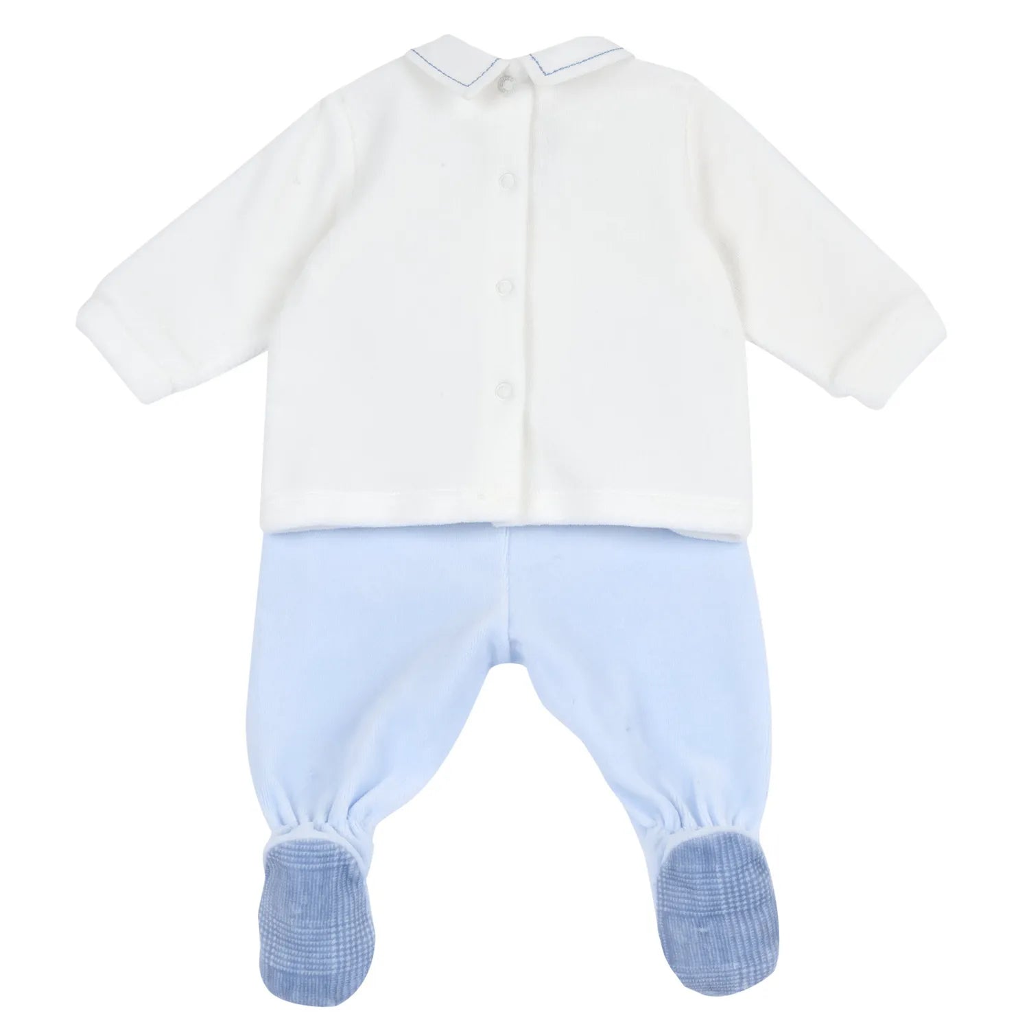Boys White & Light Blue Embroidered Smock with Legging