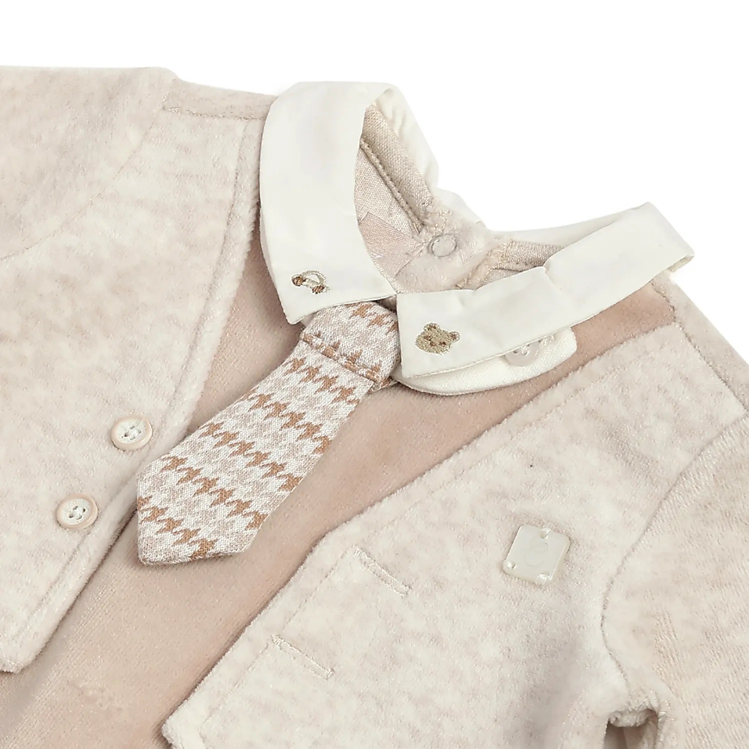 Boys Beige Solid Leg Opening Babysuit