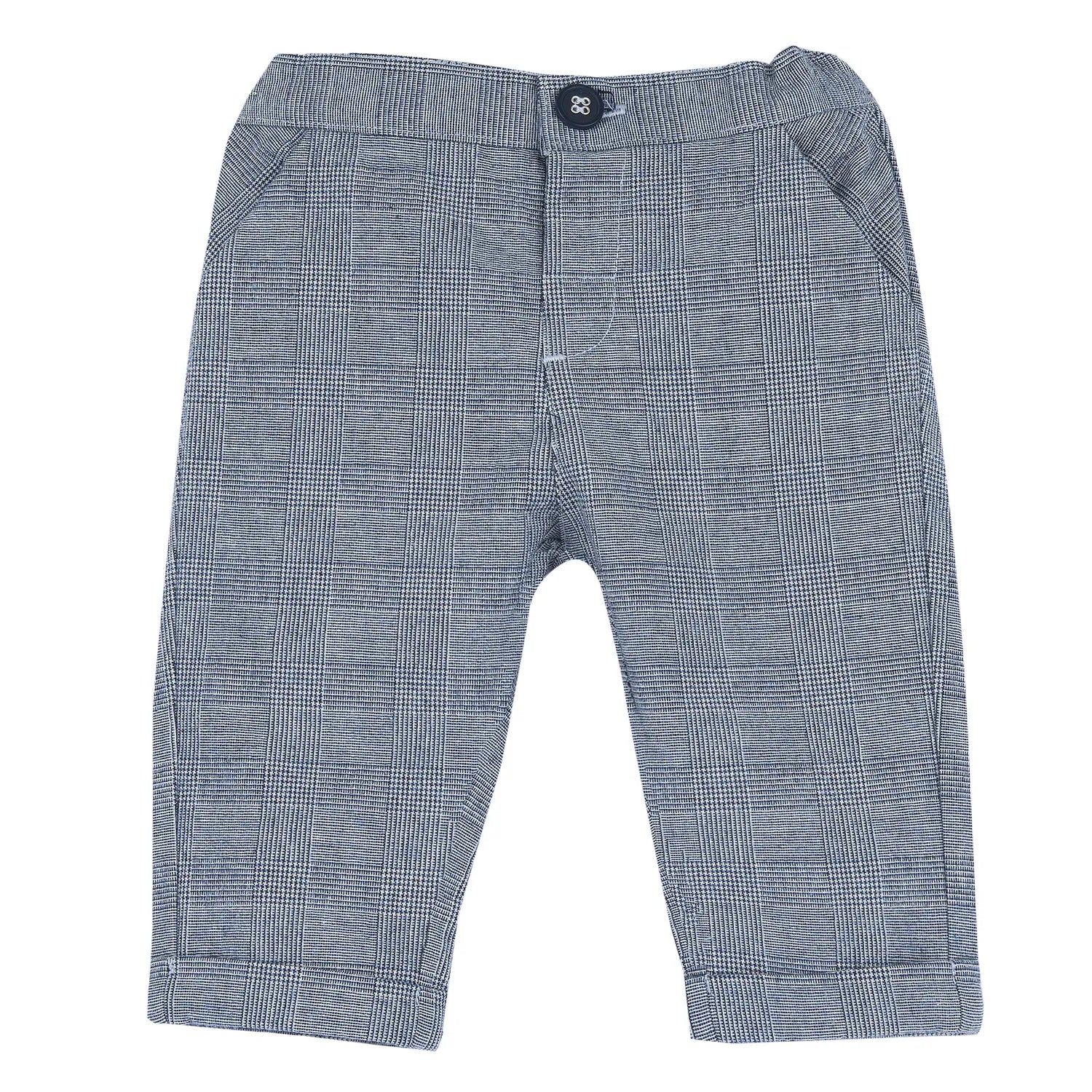 Boys Blue Checked Cotton Trouser