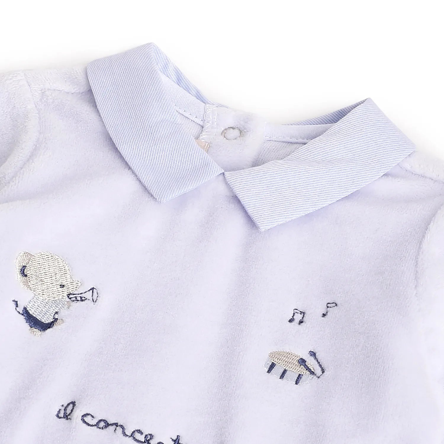 Boys Blue Printed Nappy Opening Babysuit