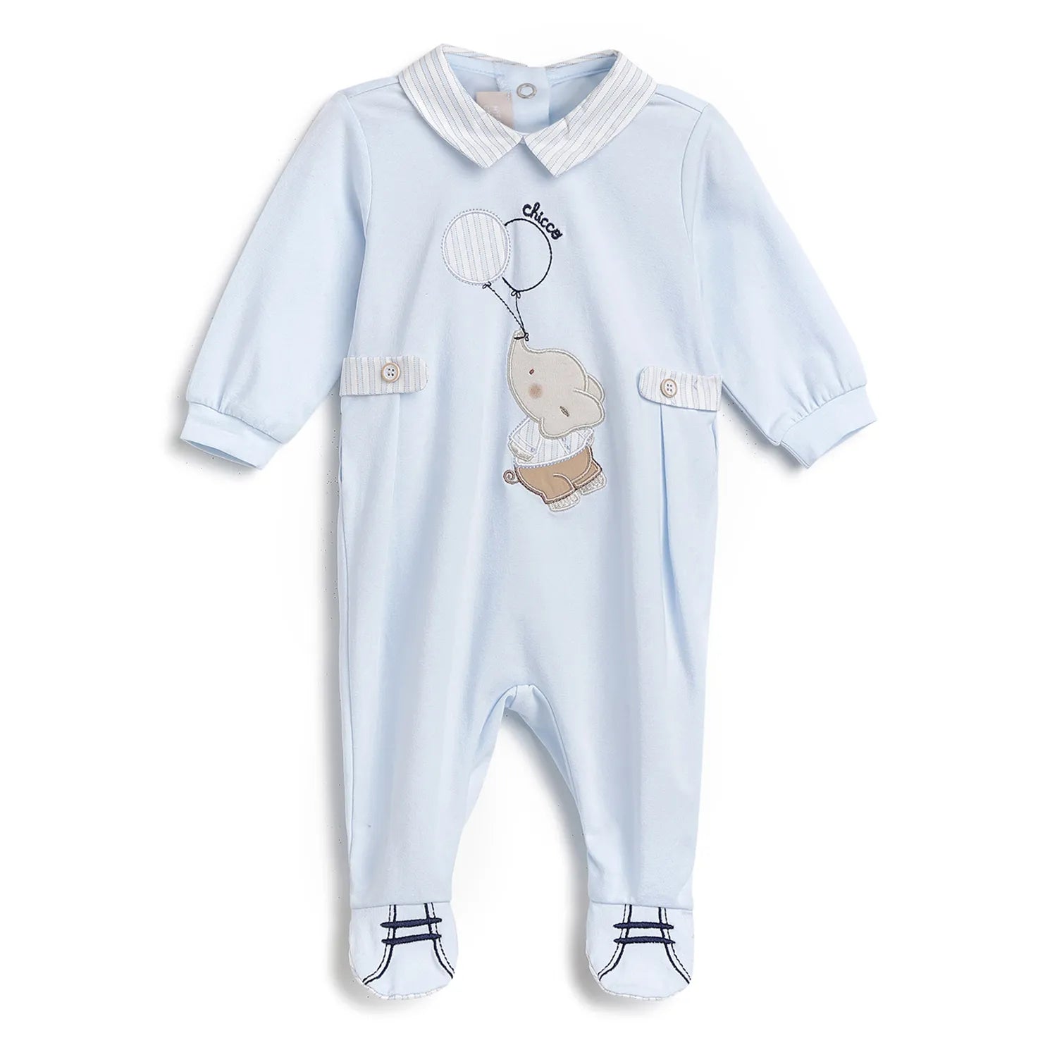 Boys Blue Printed Nappy Opening Babysuit
