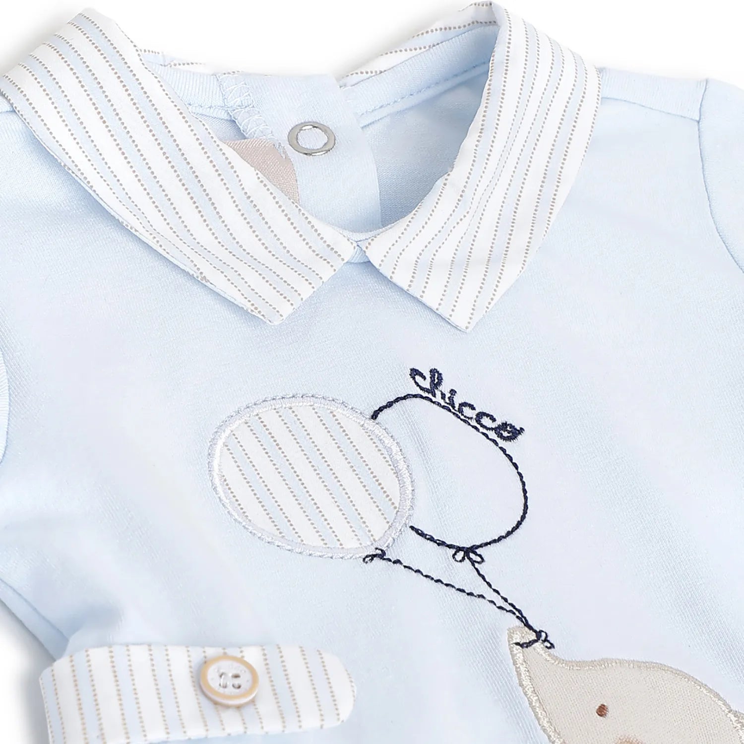 Boys Blue Printed Nappy Opening Babysuit