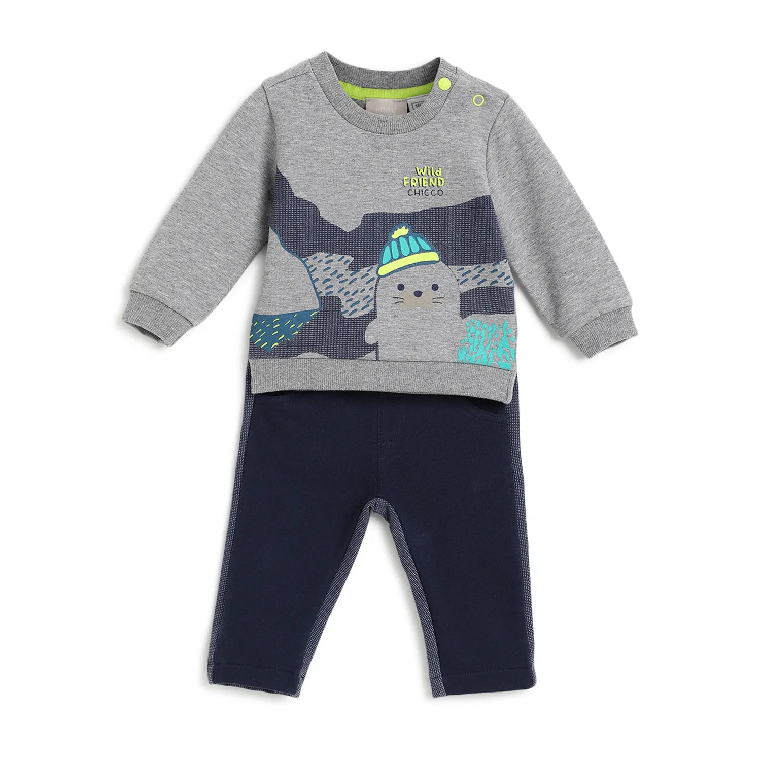 Boys Blue Printed Sweatshirt With Trousers