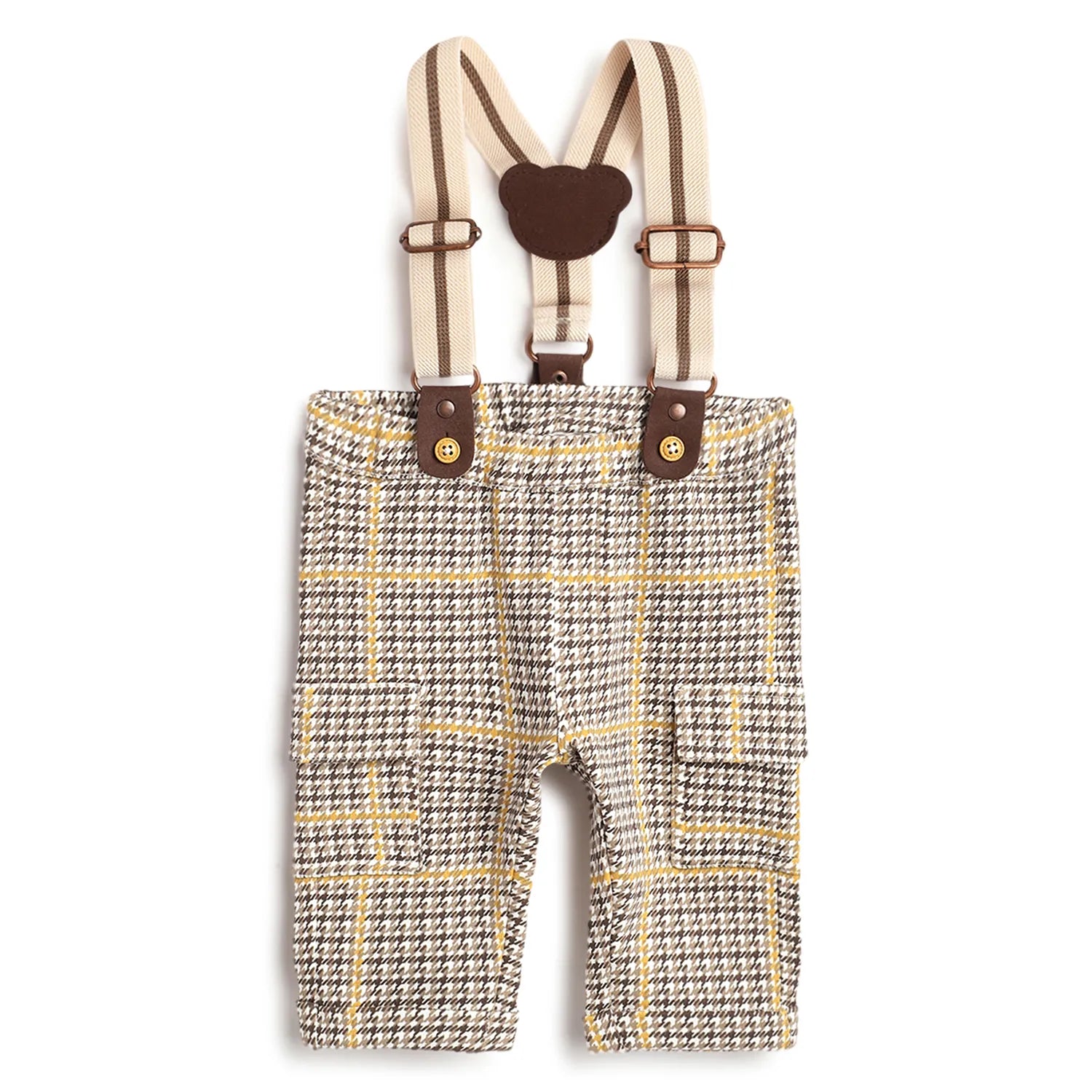 Boys Brown Checked Trousers With Suspenders