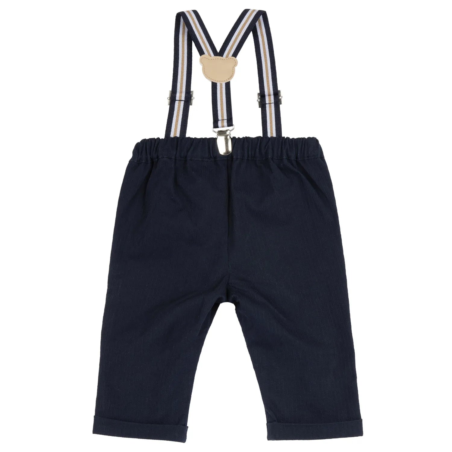 Boys Dark Blue Solid Trouser with Suspender