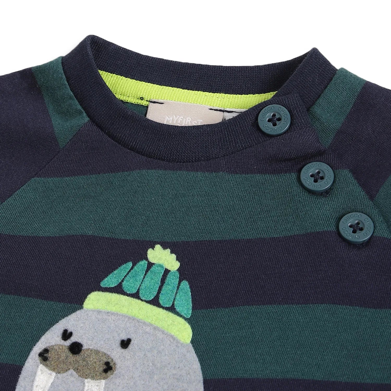 Boys Green Striped Round Neck T-shirt