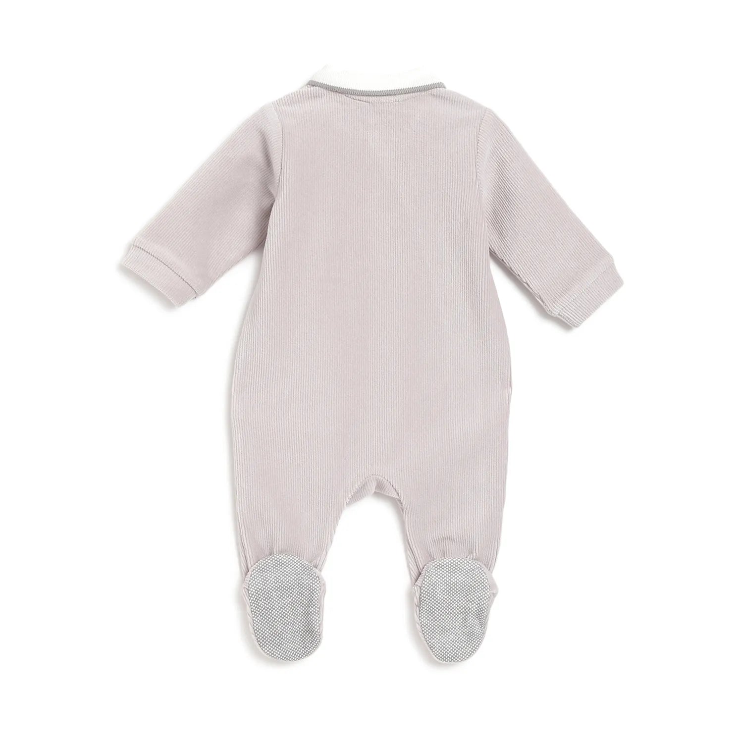 Boys Grey Applique Front Opening Babysuit