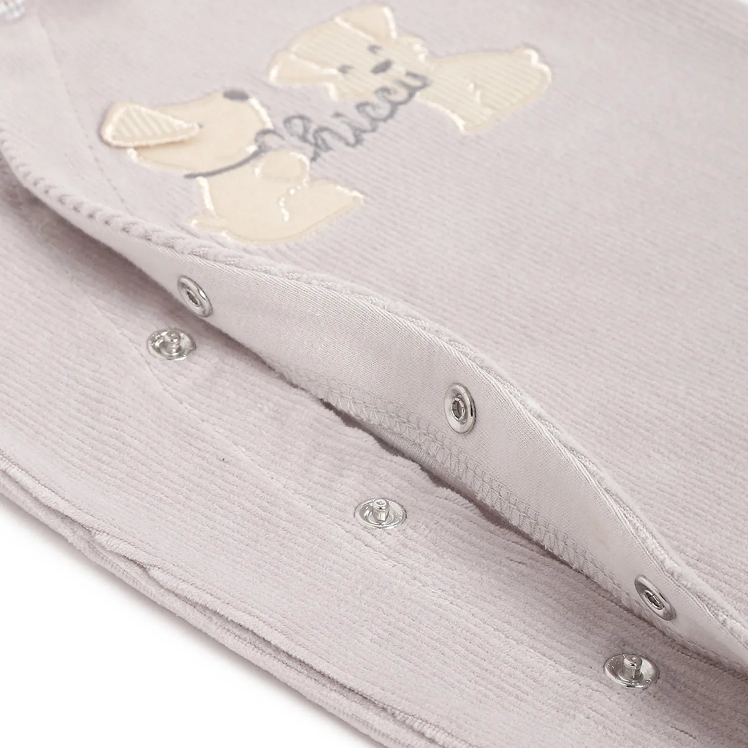 Boys Grey Applique Front Opening Babysuit