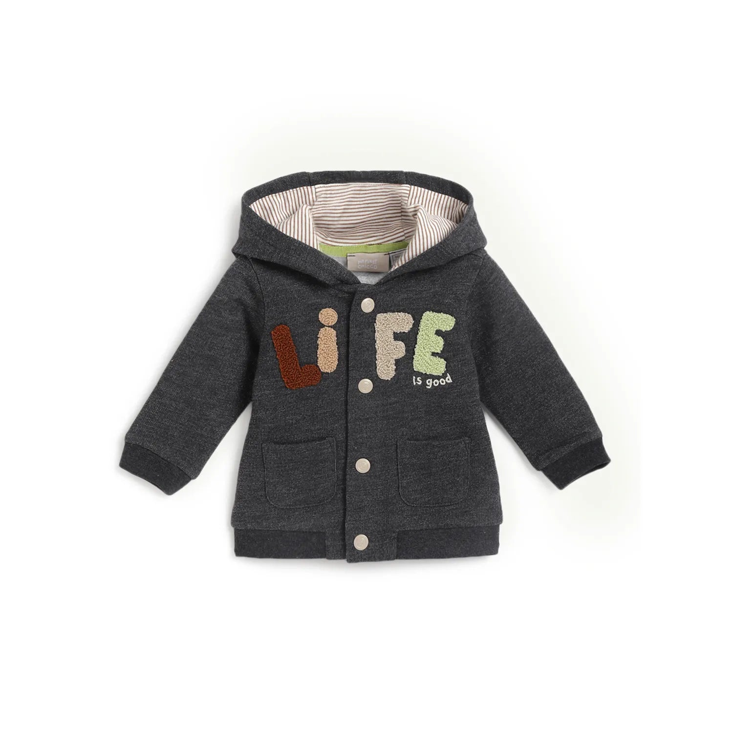 Boys Grey Self Design Open Front Jacket