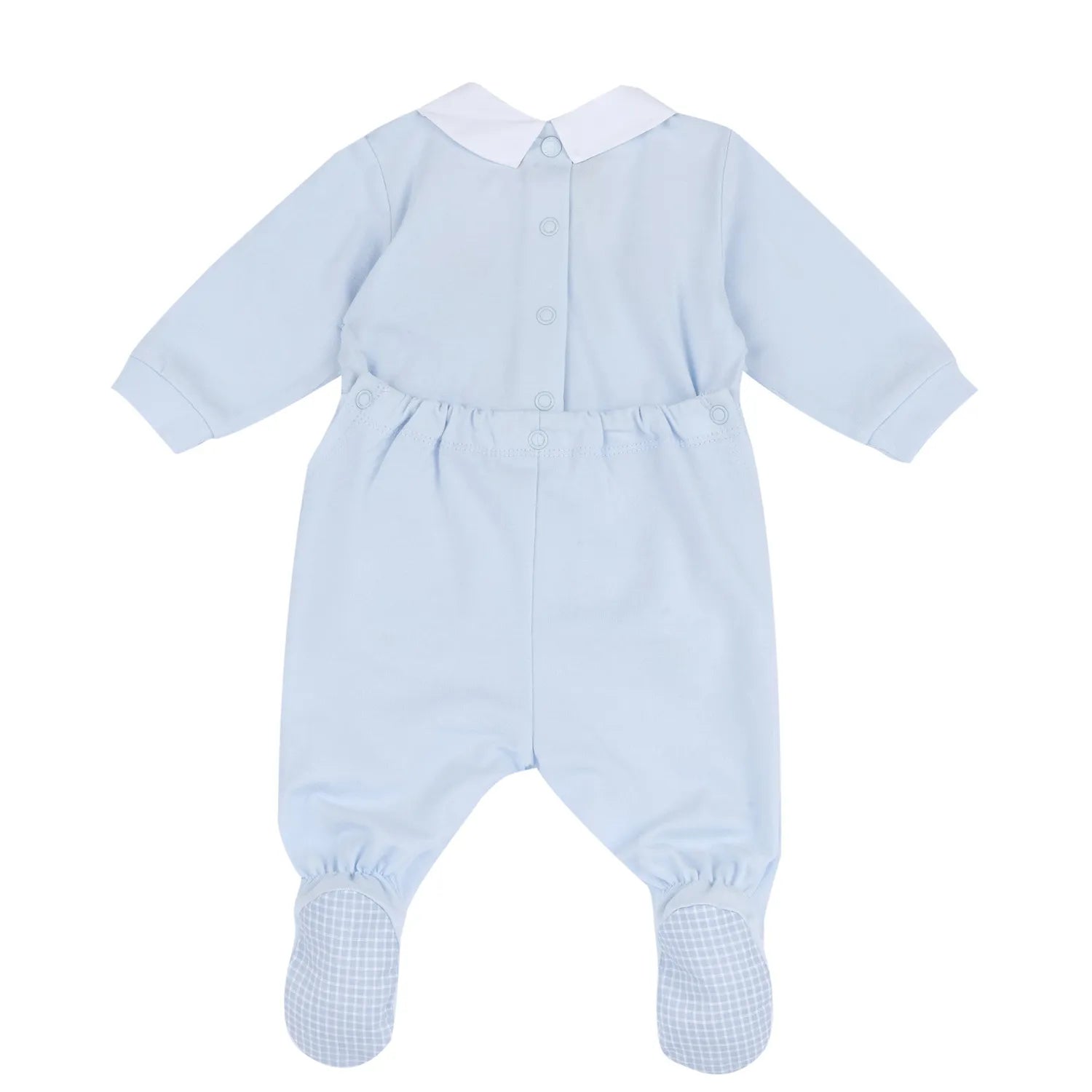 Boys Light Blue Embroidered Back Opening Babysuit