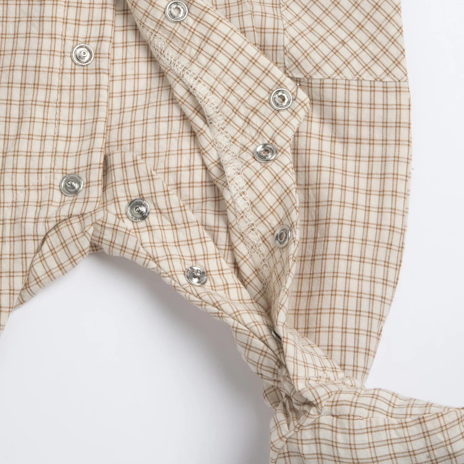 Boys Light Natural Checked Front Opening Babysuit