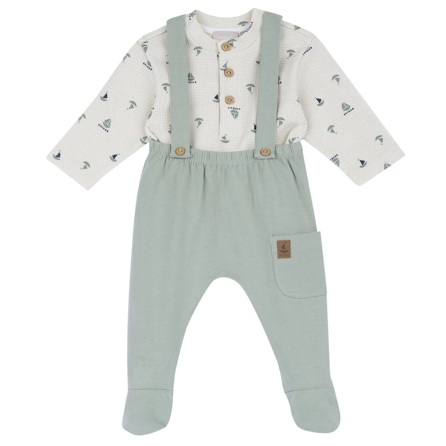 Boys Medium Green Printed Smock with Leggings