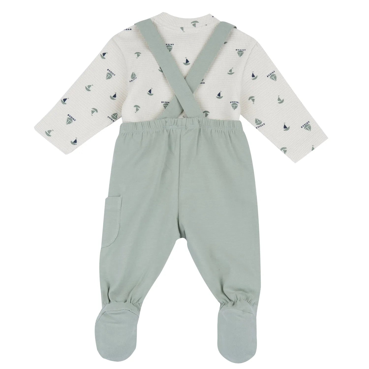 Boys Medium Green Printed Smock with Leggings