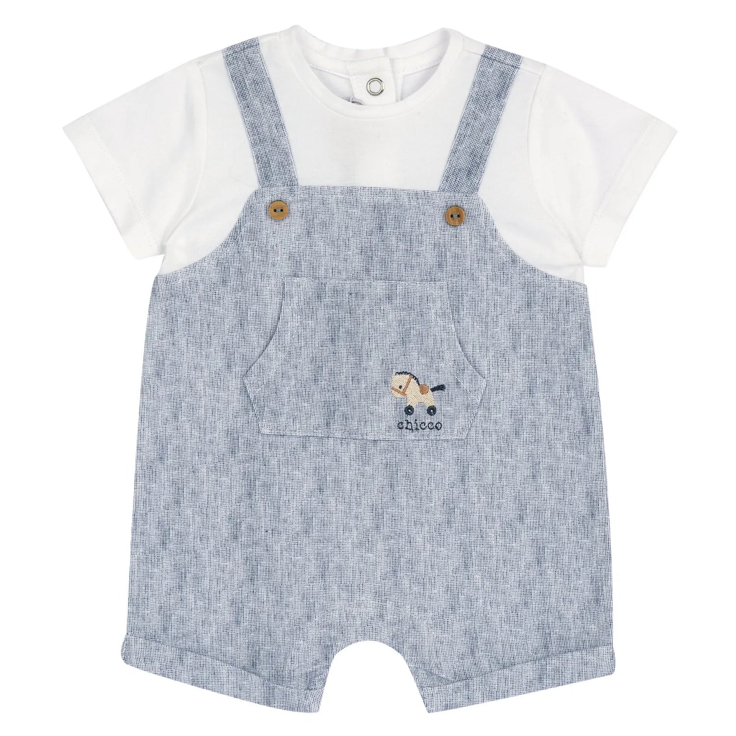 Boys Medium Light Blue Embroidered Romper