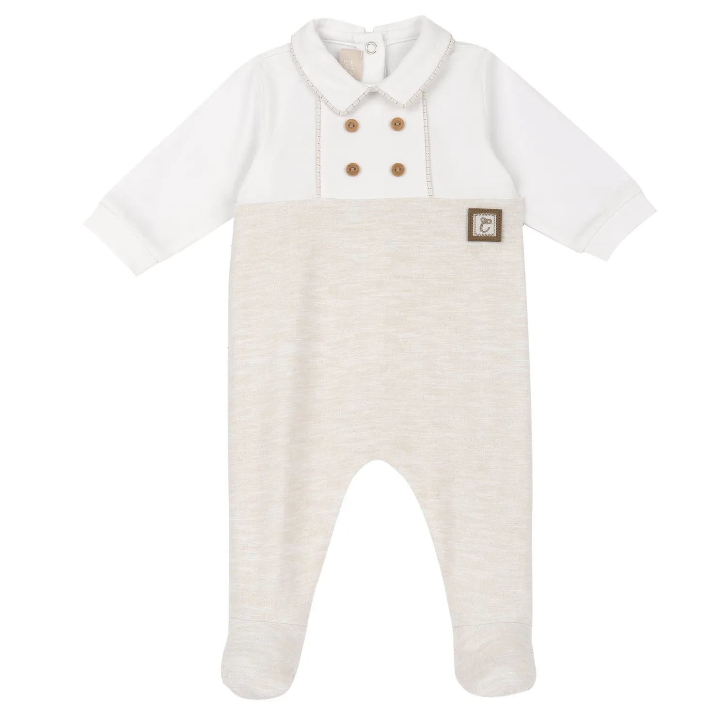 Boys Medium Natural Embellished Back Opening Babysuit