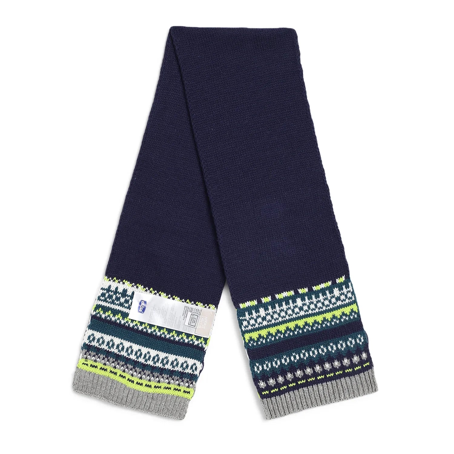 Boys Navy Blue & Grey Woollen Hat with Scarf