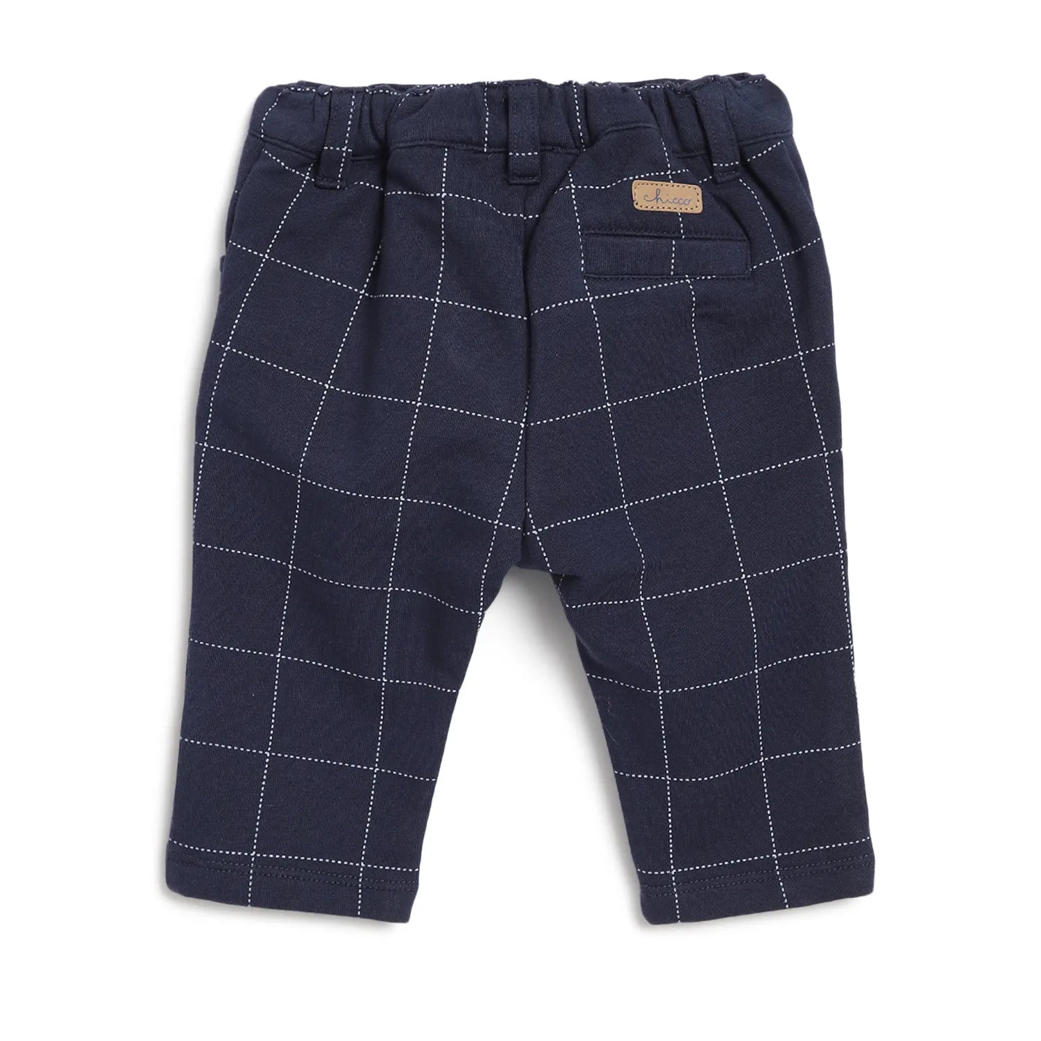 Boys Navy Blue Mid-Rise Checked Trousers