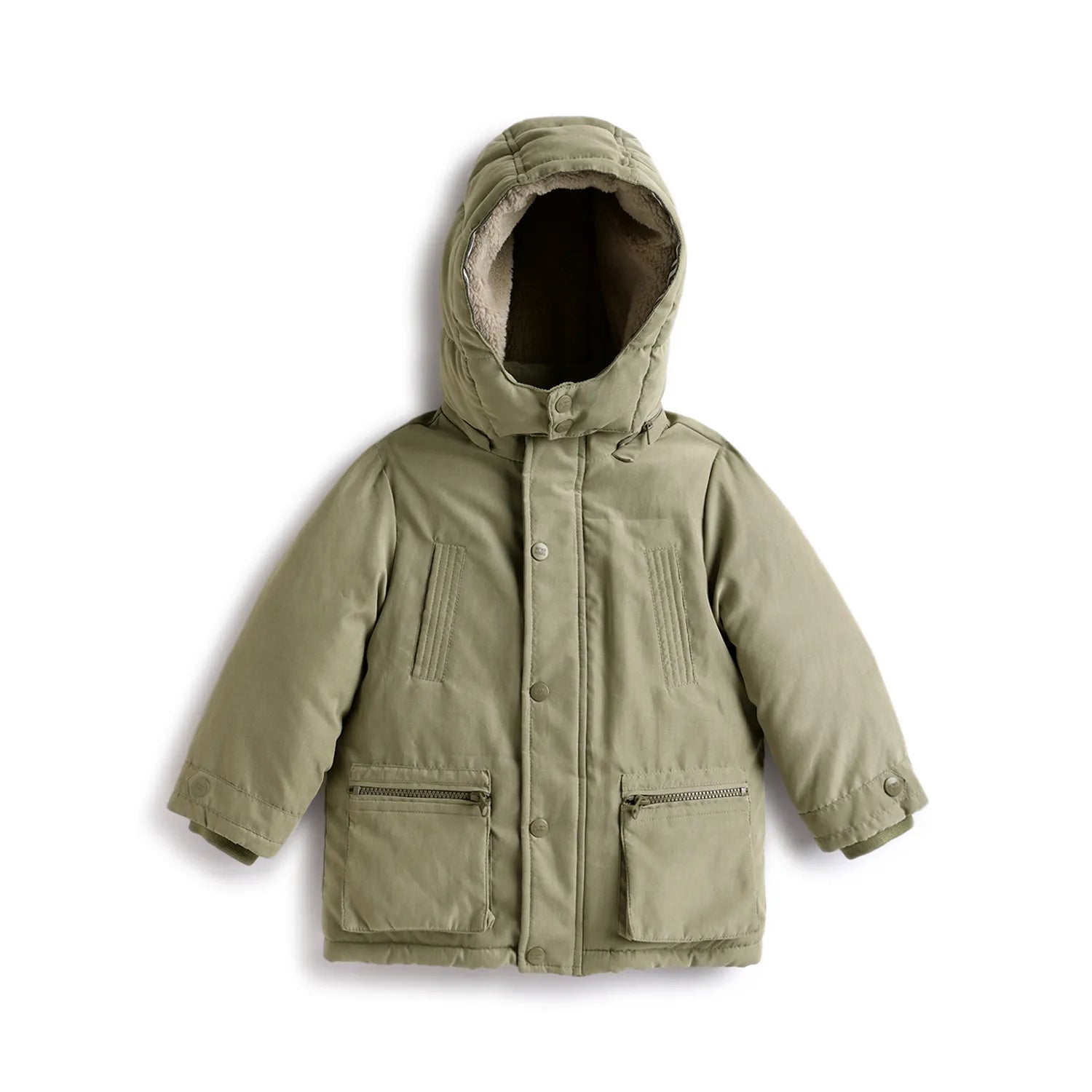 Boys Olive Green Hooded Solid Jacket