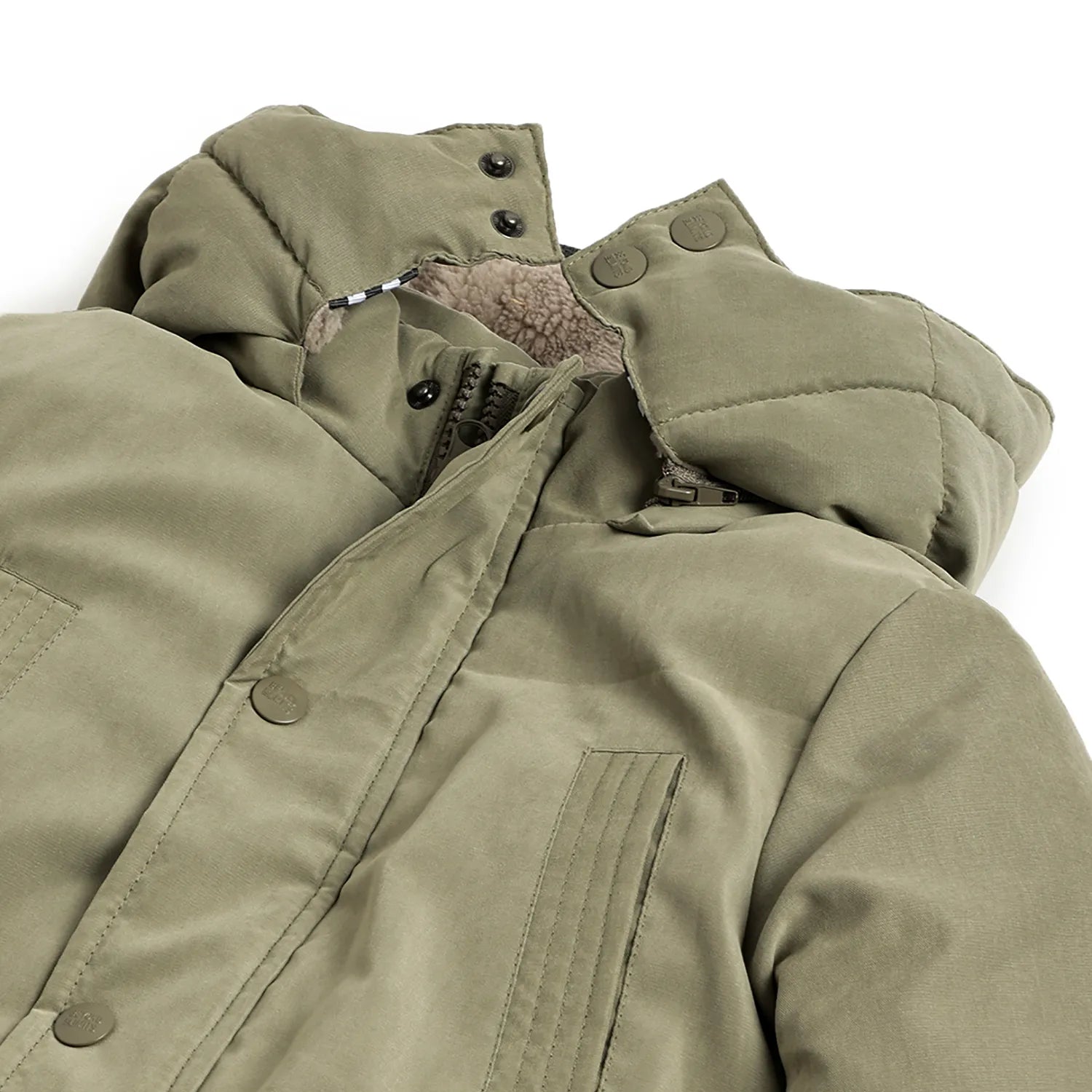 Boys Olive Green Hooded Solid Jacket