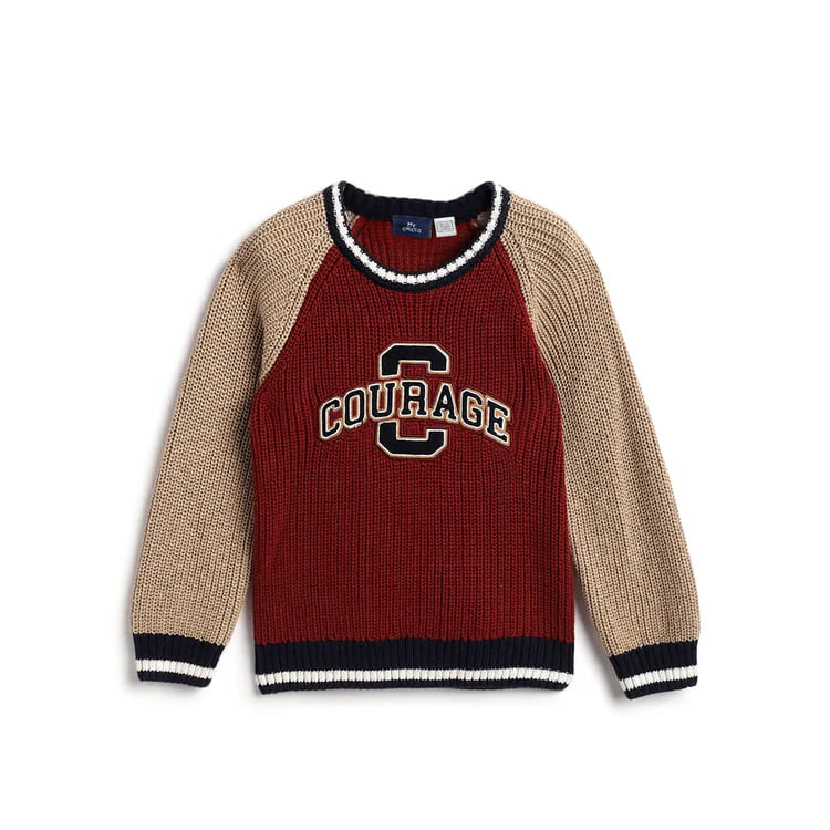 Boys Red Colourblocked Pullover