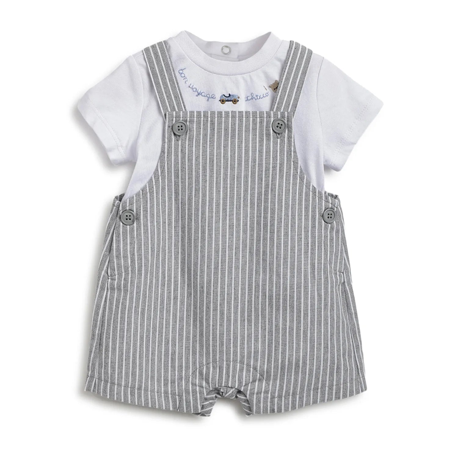 Boys Striped Dungarees With T-Shirt