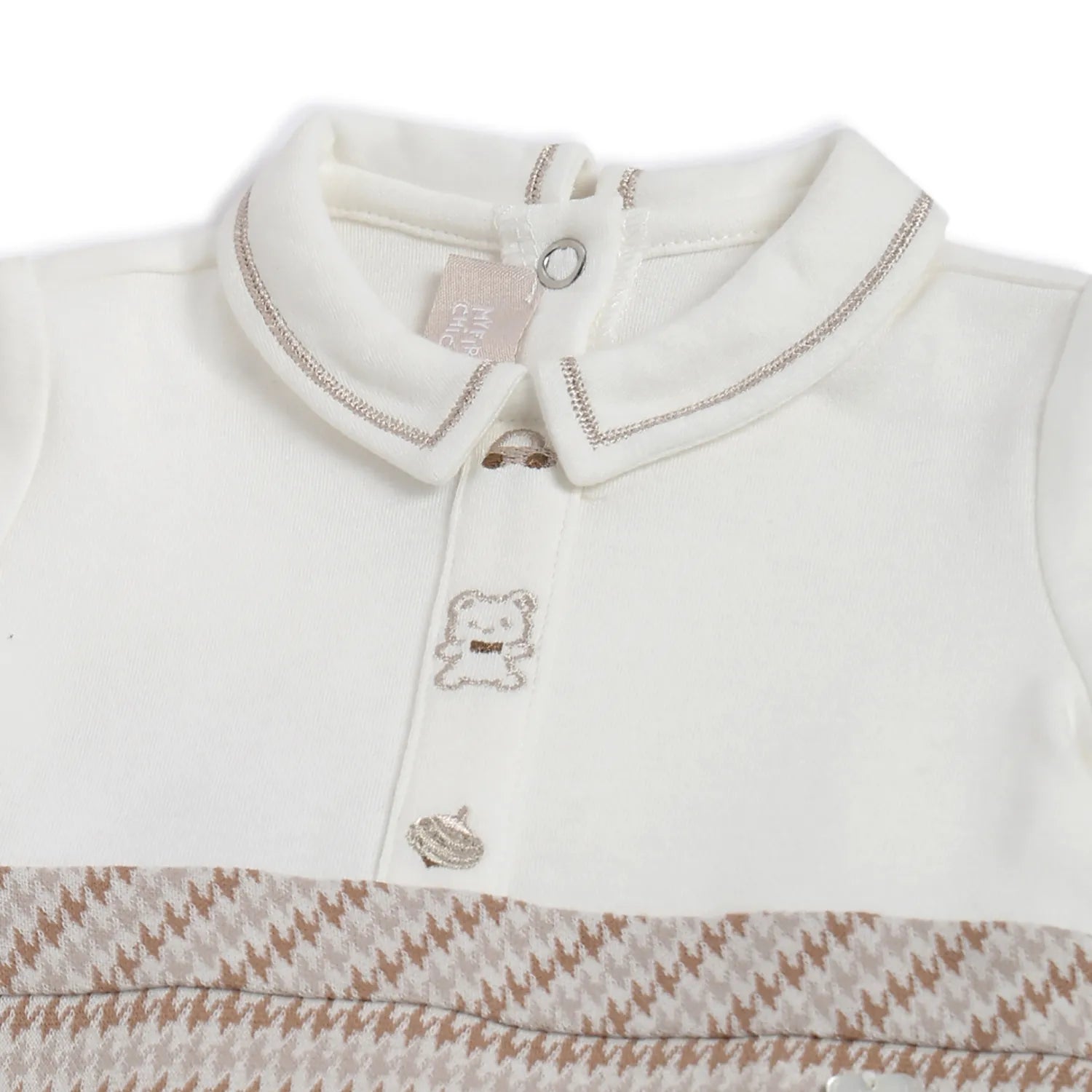 Boys White & Beige Striped Nappy Opening Babysuit