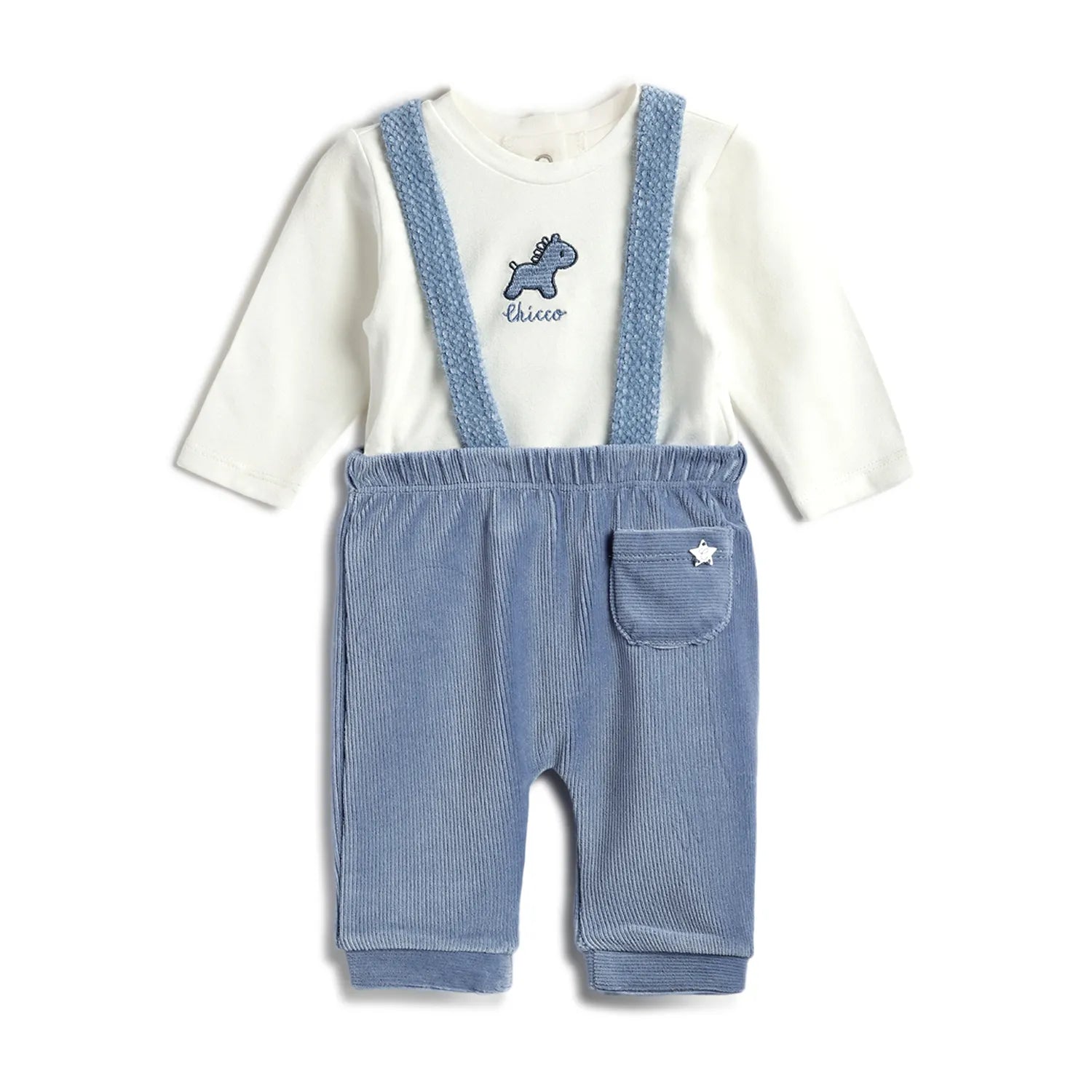 Boys White & Blue Bodysuit with Dungaree