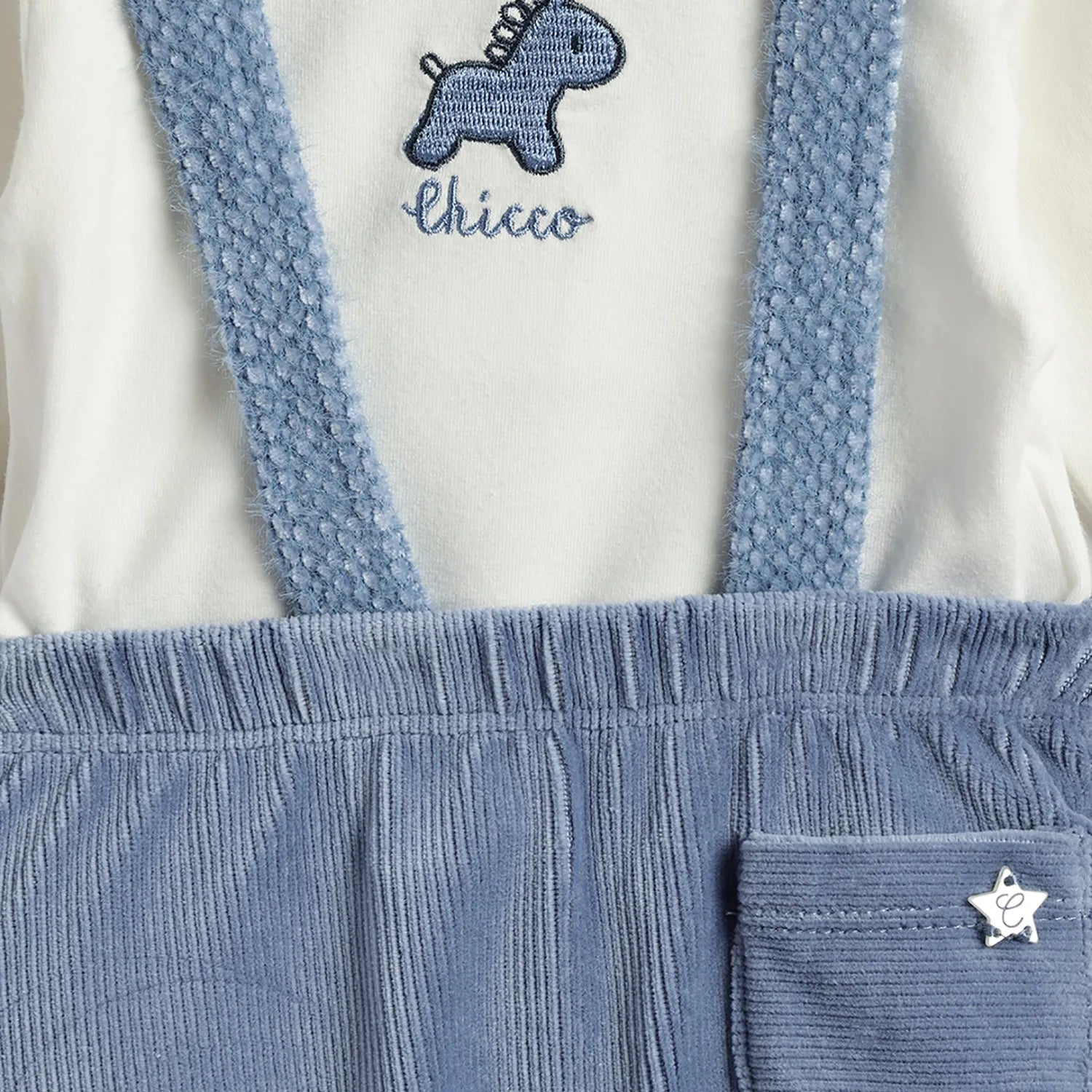 Boys White & Blue Bodysuit with Dungaree