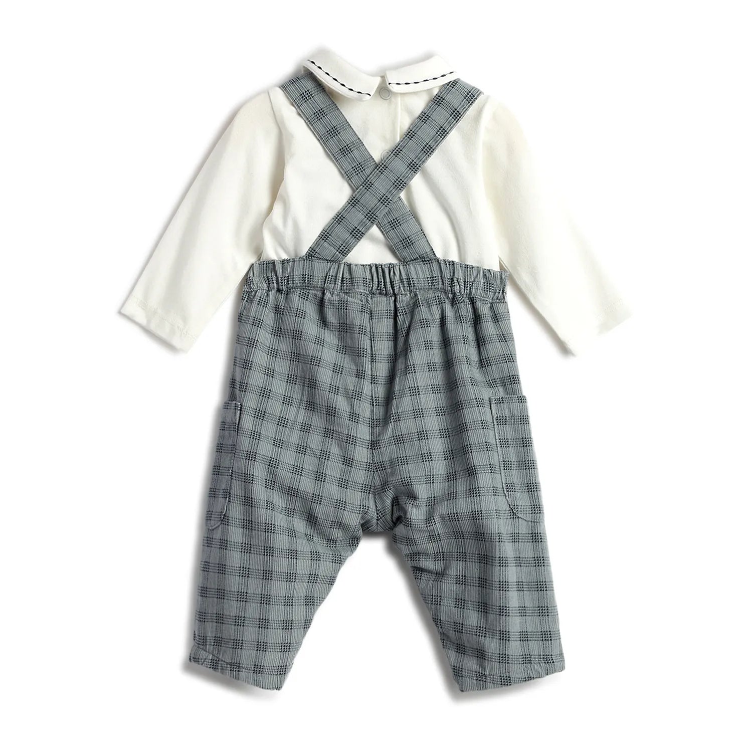 Boys White & Blue Checked Bodysuit with Dungaree
