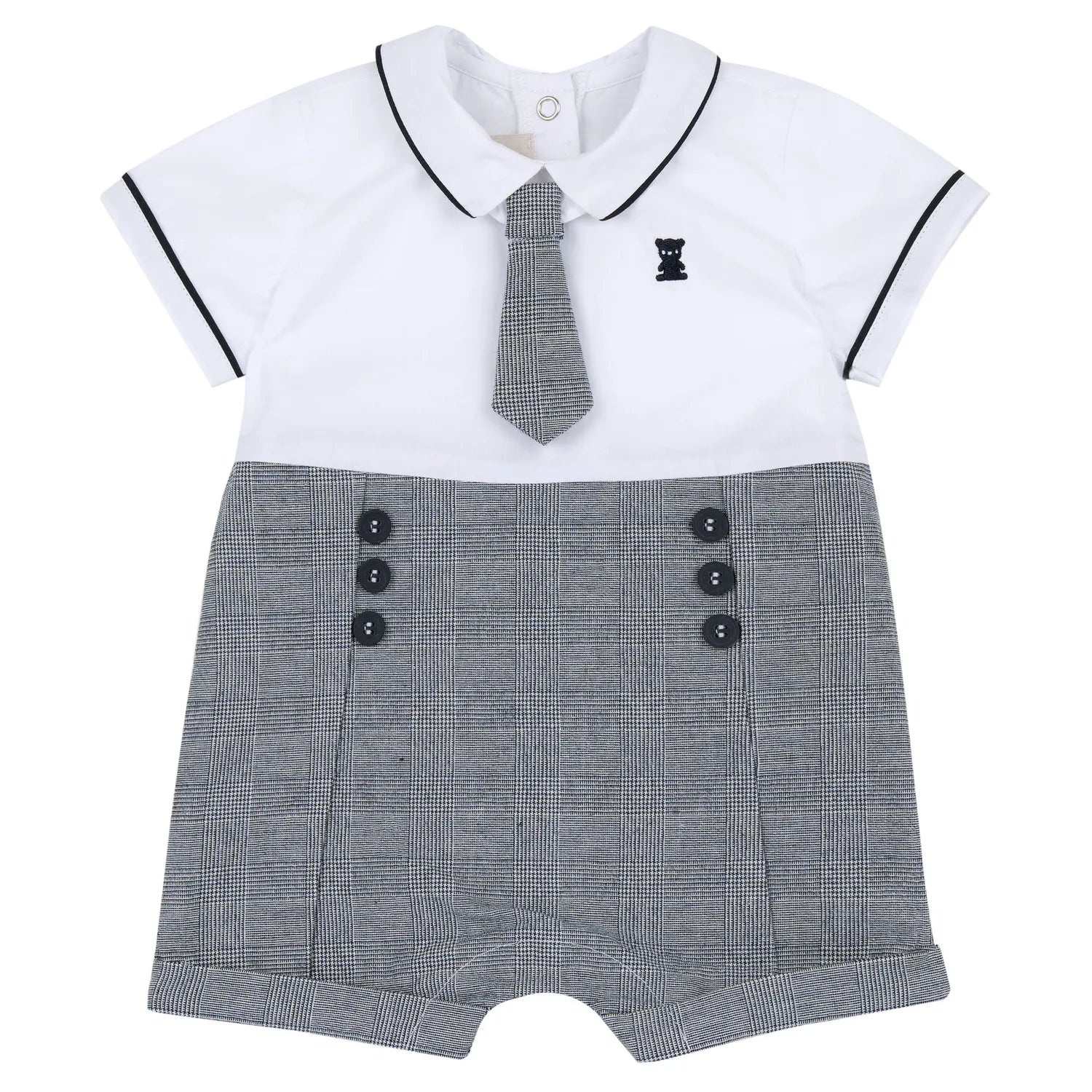 Boys White and Blue Checked Romper