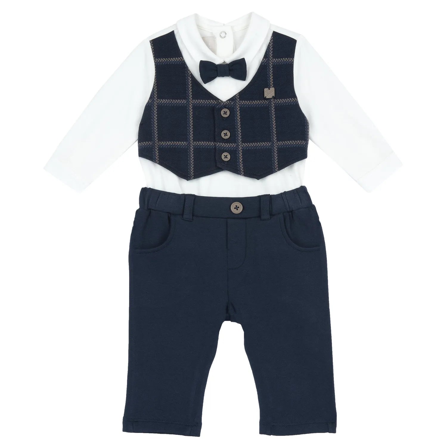 Boys White & Blue Checked Shirt With Trousers