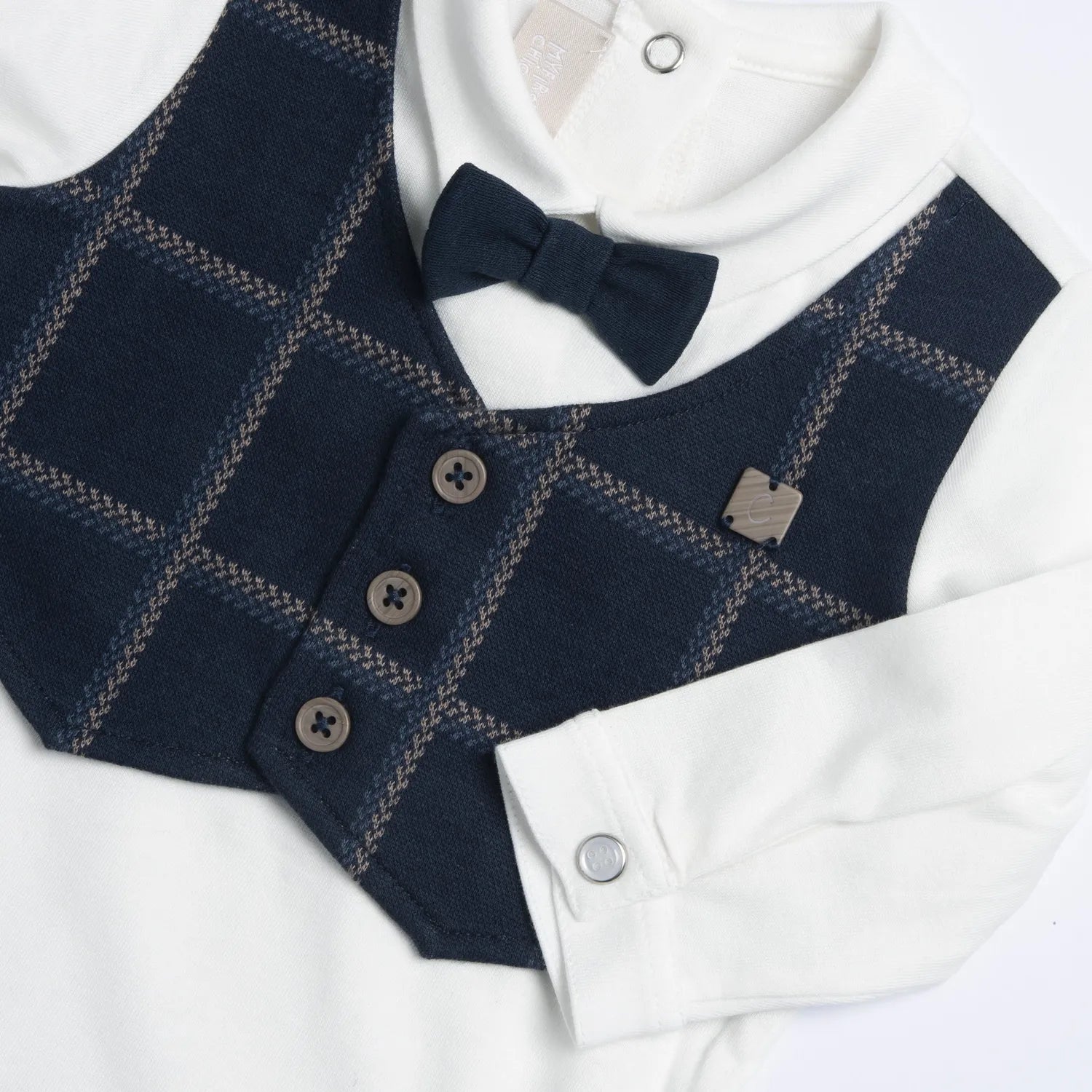 Boys White & Blue Checked Shirt With Trousers