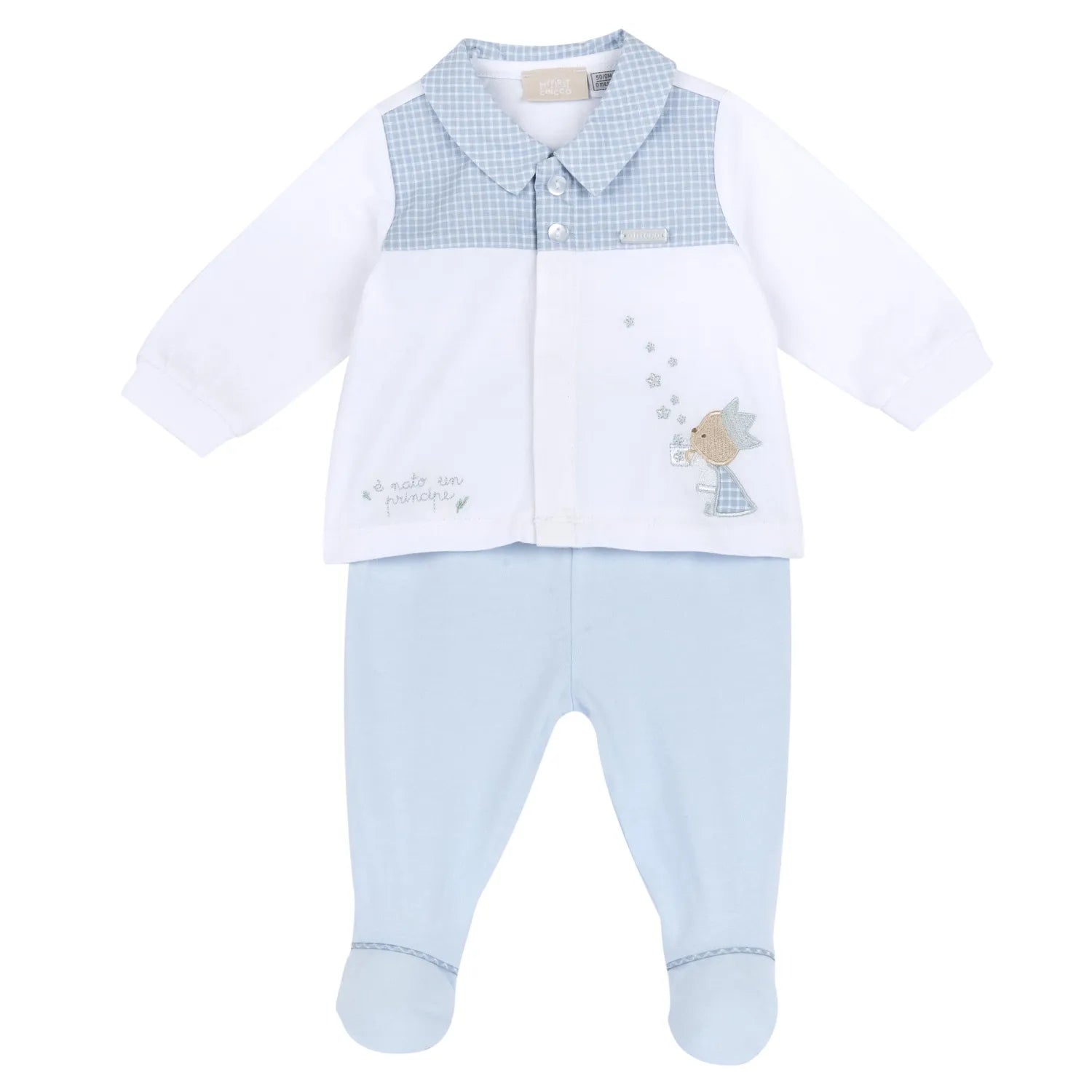 Boys White and Blue Embroidered Smock with Leggings