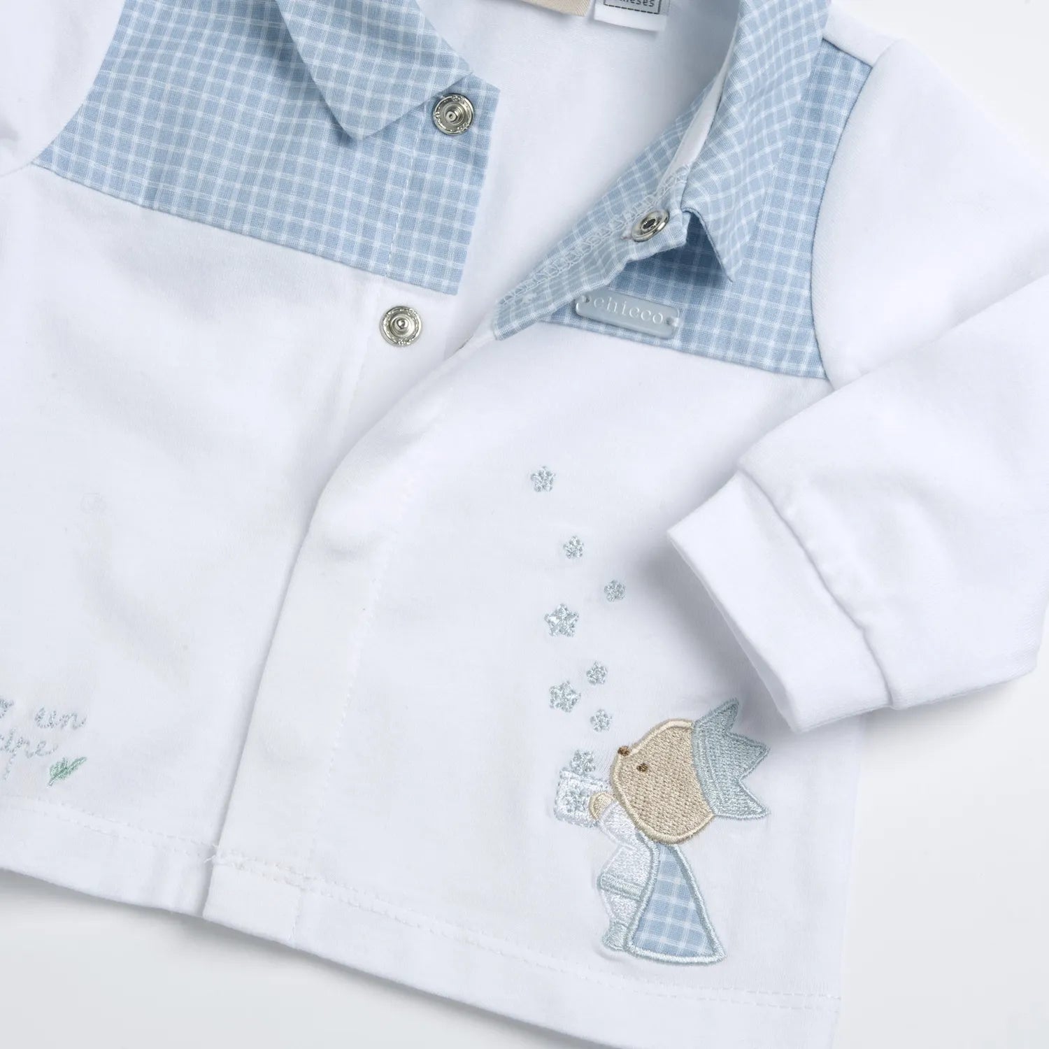 Boys White and Blue Embroidered Smock with Leggings