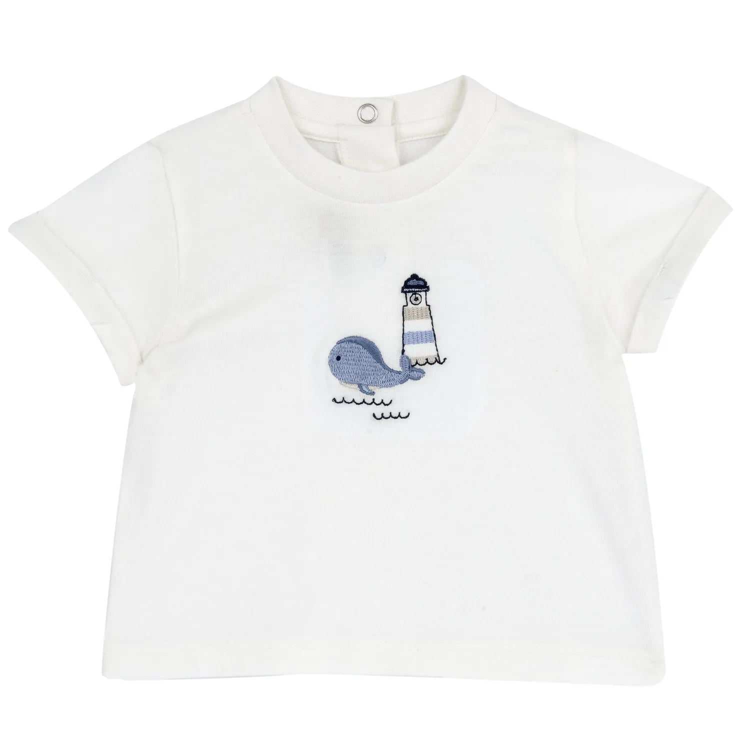 Boys White and Blue Embroidered T-shirt