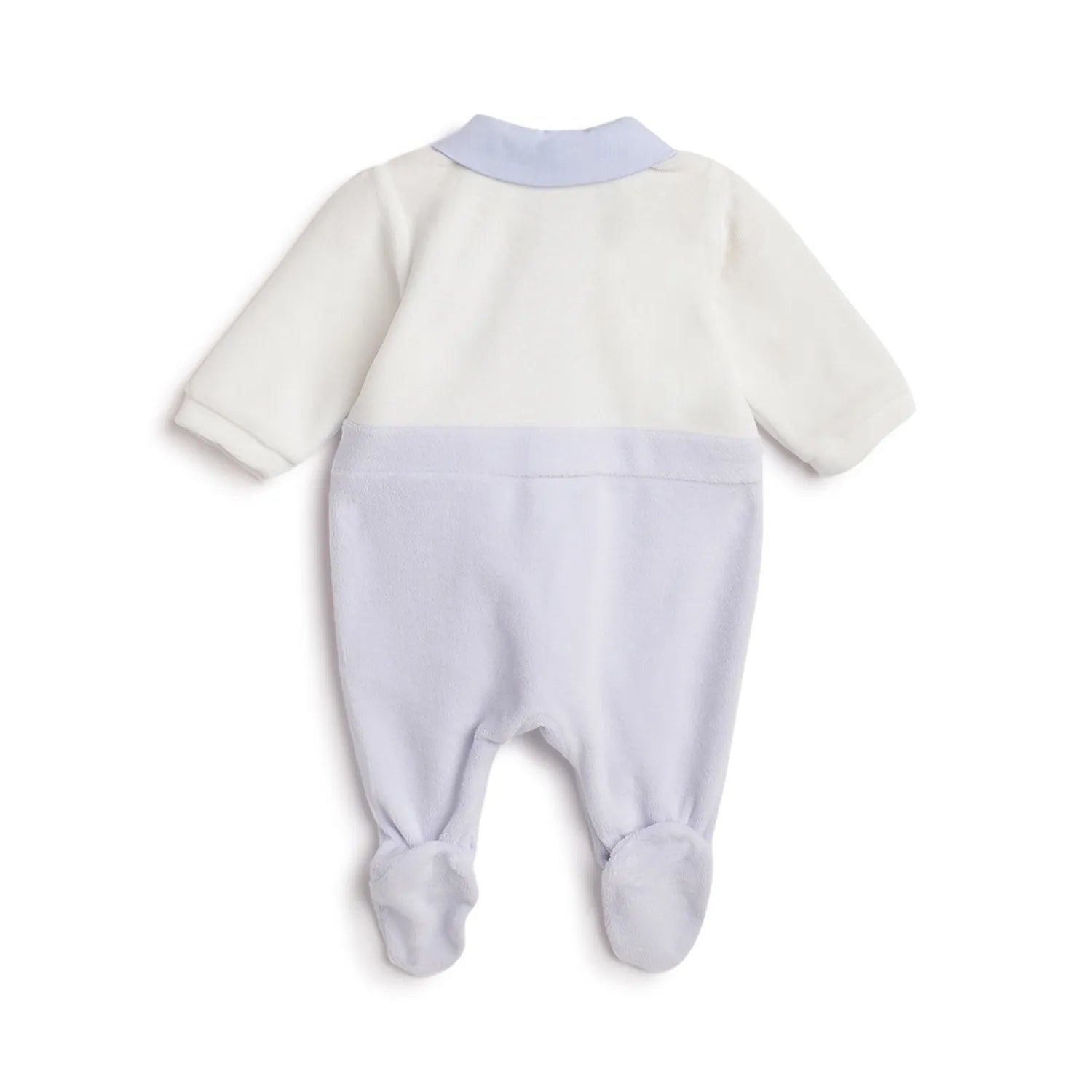 Boys White & Blue Printed Front Opening Babysuit