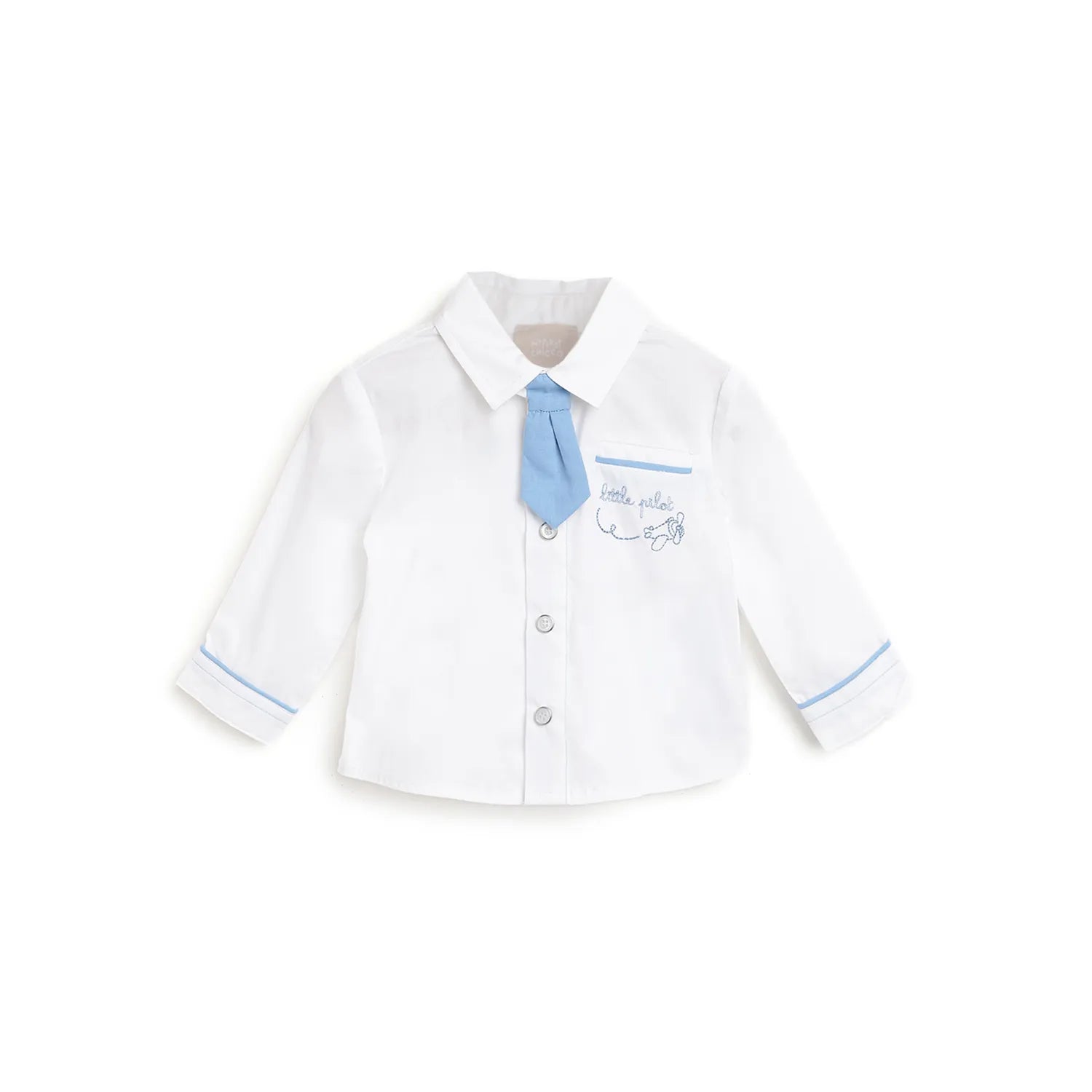 Boys White and Blue Printed Shirt