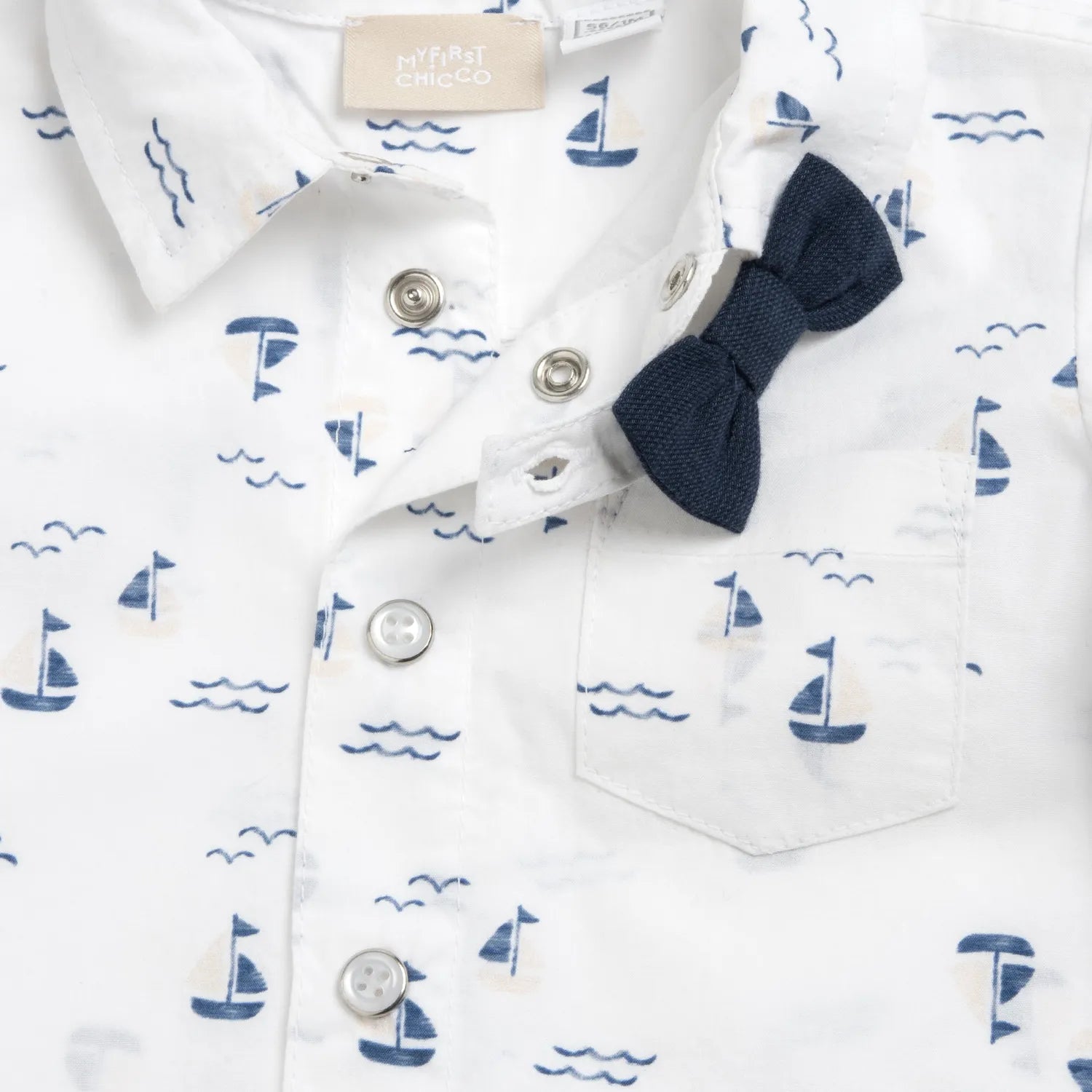 Boys White and Blue Printed Shirt